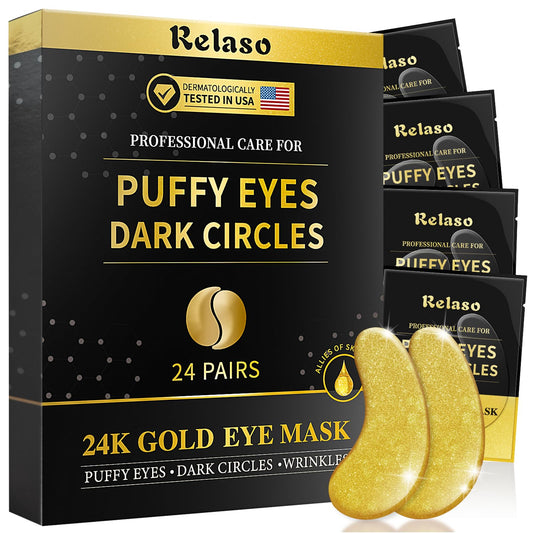 Under Eye Patches (24 Pairs Eye Gels), Golden Glow Under Eye Mask Rejuvenating Treatment for Dark Circles, Puffy Eyes, Wrinkles, Eye Bags, Brightening Skincare for Men & Women