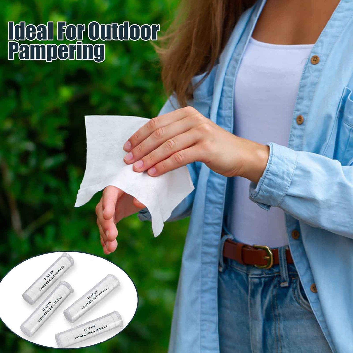 Fcaeon Compressed Towel Tablets 500 Pcs Disposable Face Towel With 4 Dispenser Bottles Cloths Camping Hiking Outdoor Gear Family Travel Gym Workout Fitness Emergency Use Portable Washcloths(Blue)