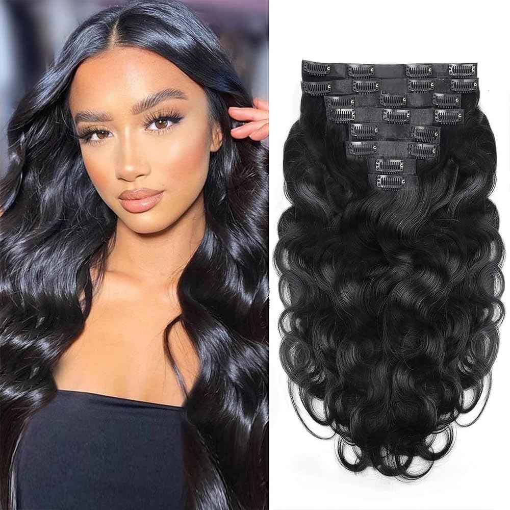 MYouan Seamless Body Wave Clip Ins PU Weft Clip In Hair Extensions Real Human Hair Clip Ins 16Inch 100% Unprocessed Human Hair Extensions 8pcs/set (20Clips120g)