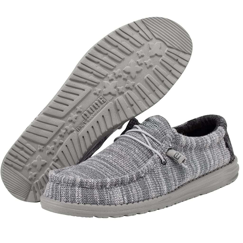 Hey Dude Men's Wally Stretch Fleece Grey Size 7 | Men’s Shoes | Men's Lace Up Loafers | Comfortable & Light-Weight