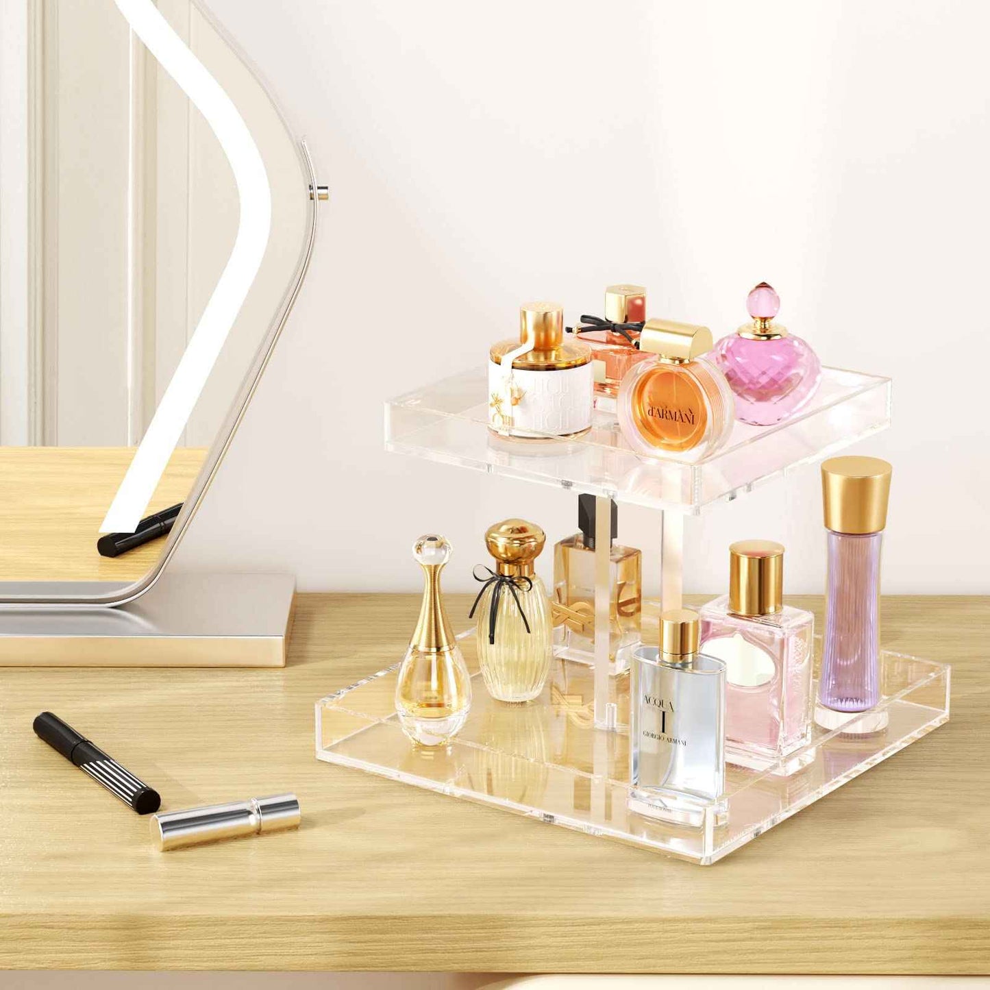 NIUBEE 2-Tier Acrylic Bathroom Cosmetic Storage Organizer for Dresser and Countertop - Standing Perfume Tray for Bedroom Decor