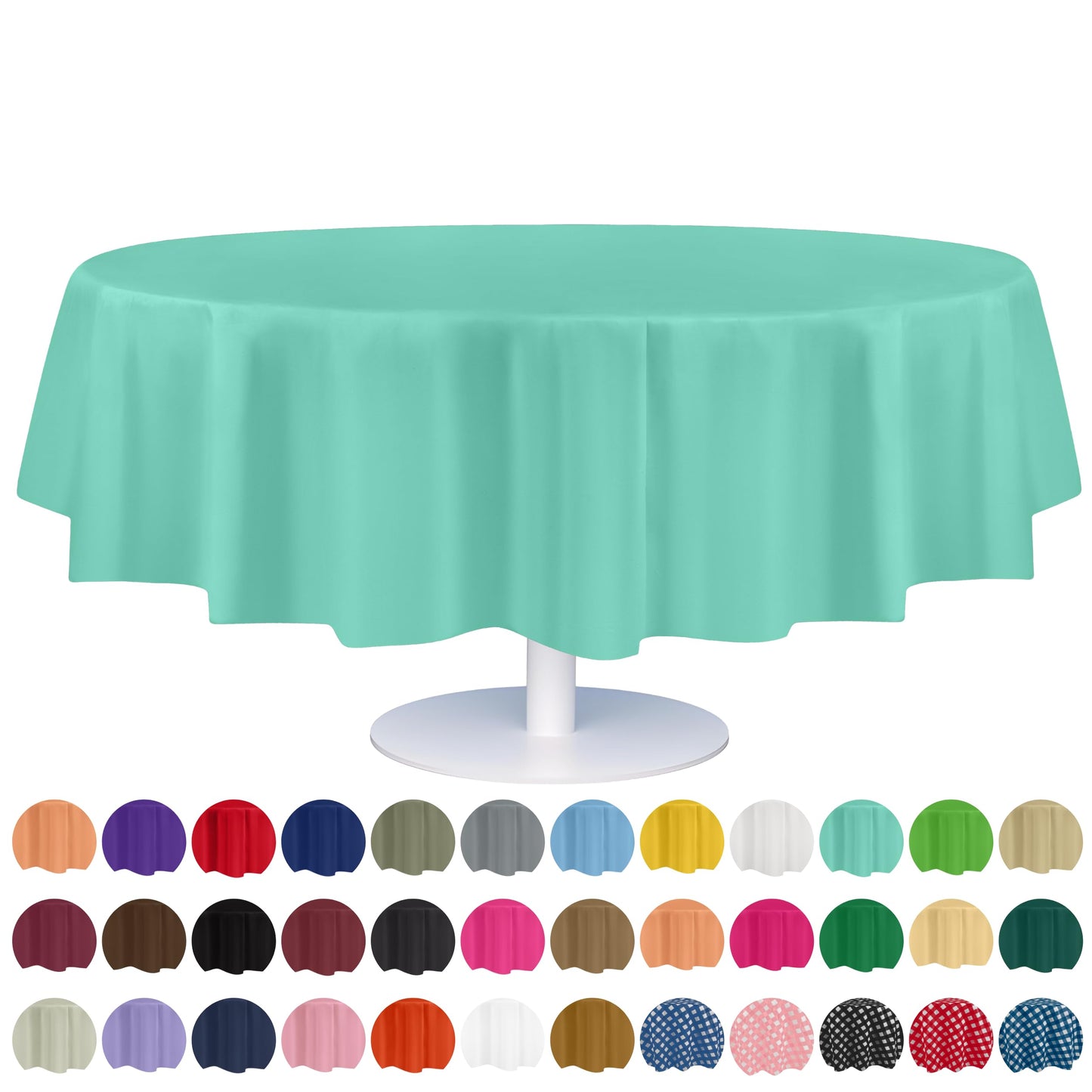 Grandipity Aqua 12 Pack Premium Disposable Plastic Tablecloth 84" Inch Decorative Round Table Cover