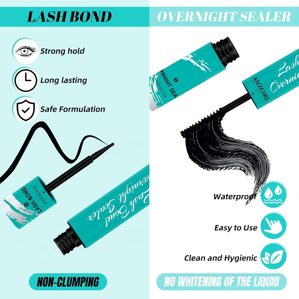 Lash Bond and Seal Eyelash Cluster Glue House of Lash Clusters Mascara Wand Glue 10ml Long Lasting 72 Hours Black Cluster Lash Glue + Lash Seal 2 in 1 Lash Clusters at Home By AMZGlRL(Black)