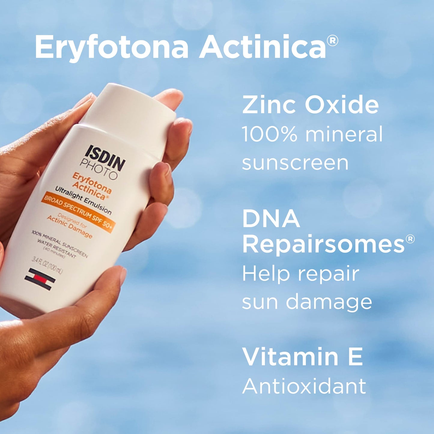 ISDIN Eryfotona Actinica Zinc Oxide and 100% Mineral Sunscreen Broad Spectrum SPF 50+, No White Cast, Suitable for Sensitive Skin, 3.4 Fl Oz