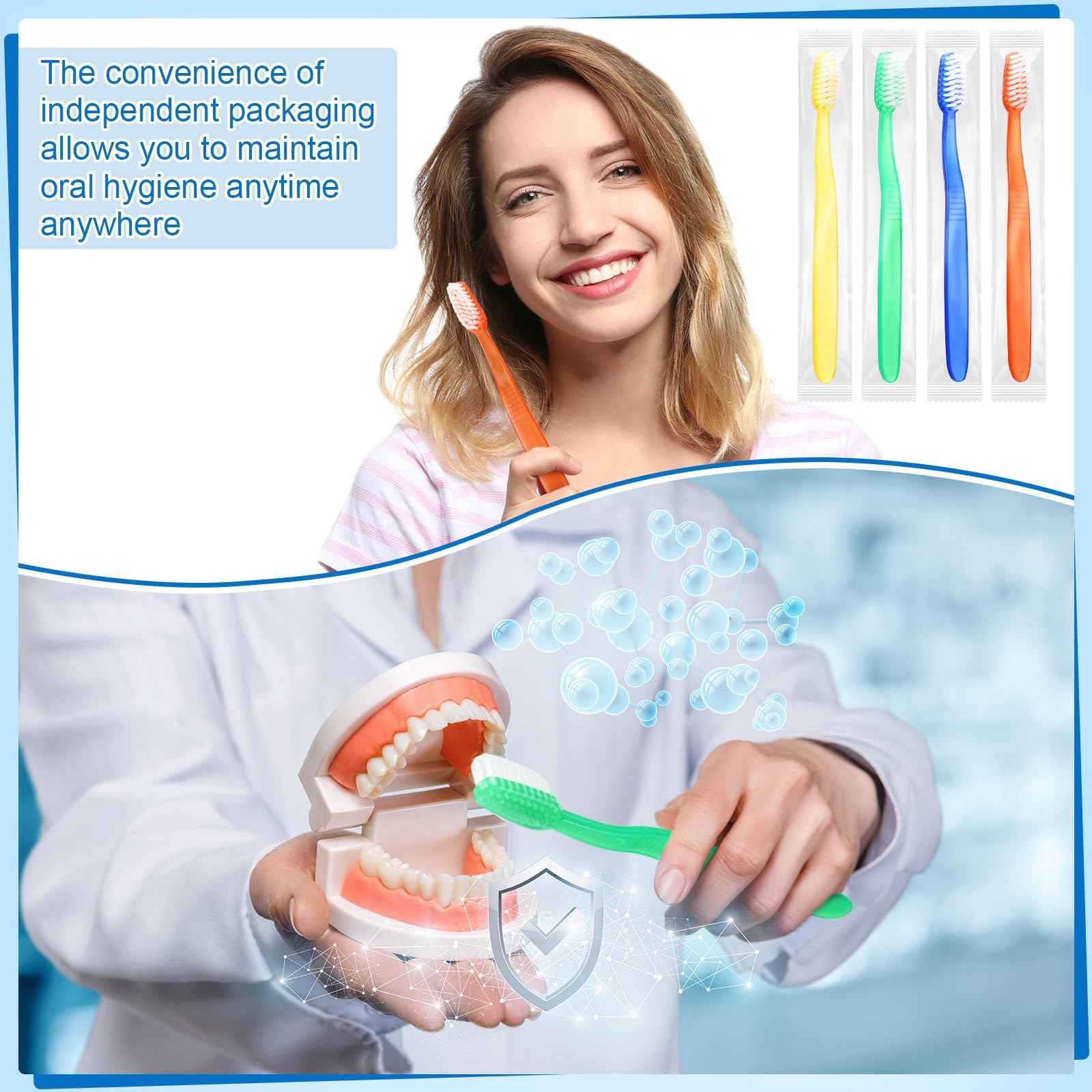 Ziliny 100 Pcs Prepasted Disposable Toothbrushes Bulk Individually Wrapped Pre Pasted Soft Bristle Set Travel Colorful Toothbrushes for Homeless Gift Hotel Camping Travel