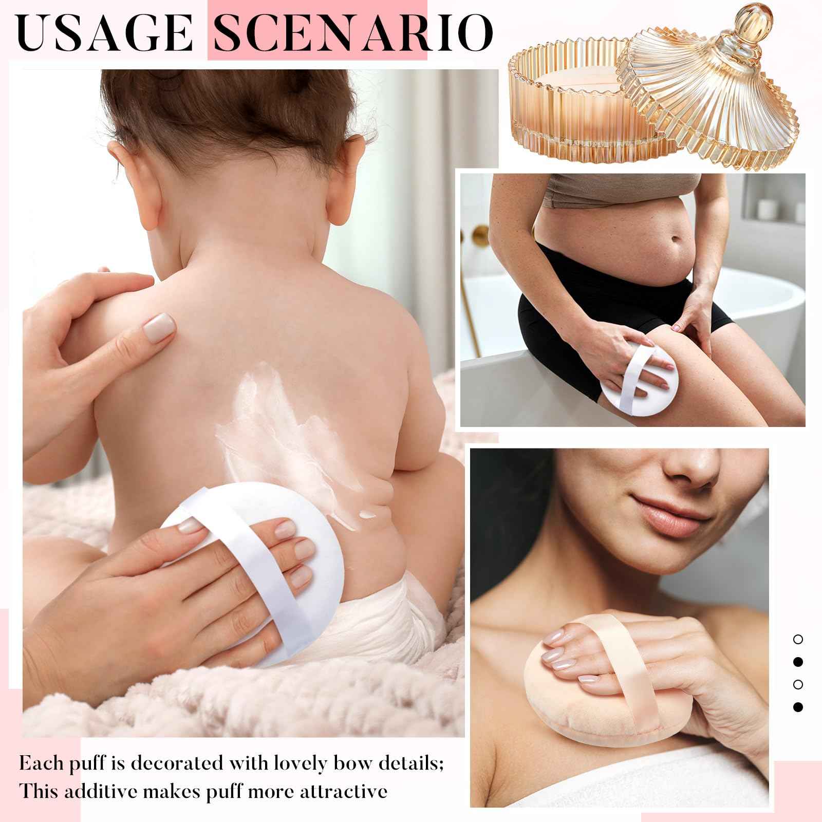 Tioncy 3 Pcs Extra Large Body Powder Puff and Container 5.43'' Glass Body Container with 5.12'' Powder Puff Glass Jar for Women's Talcum(Amber)