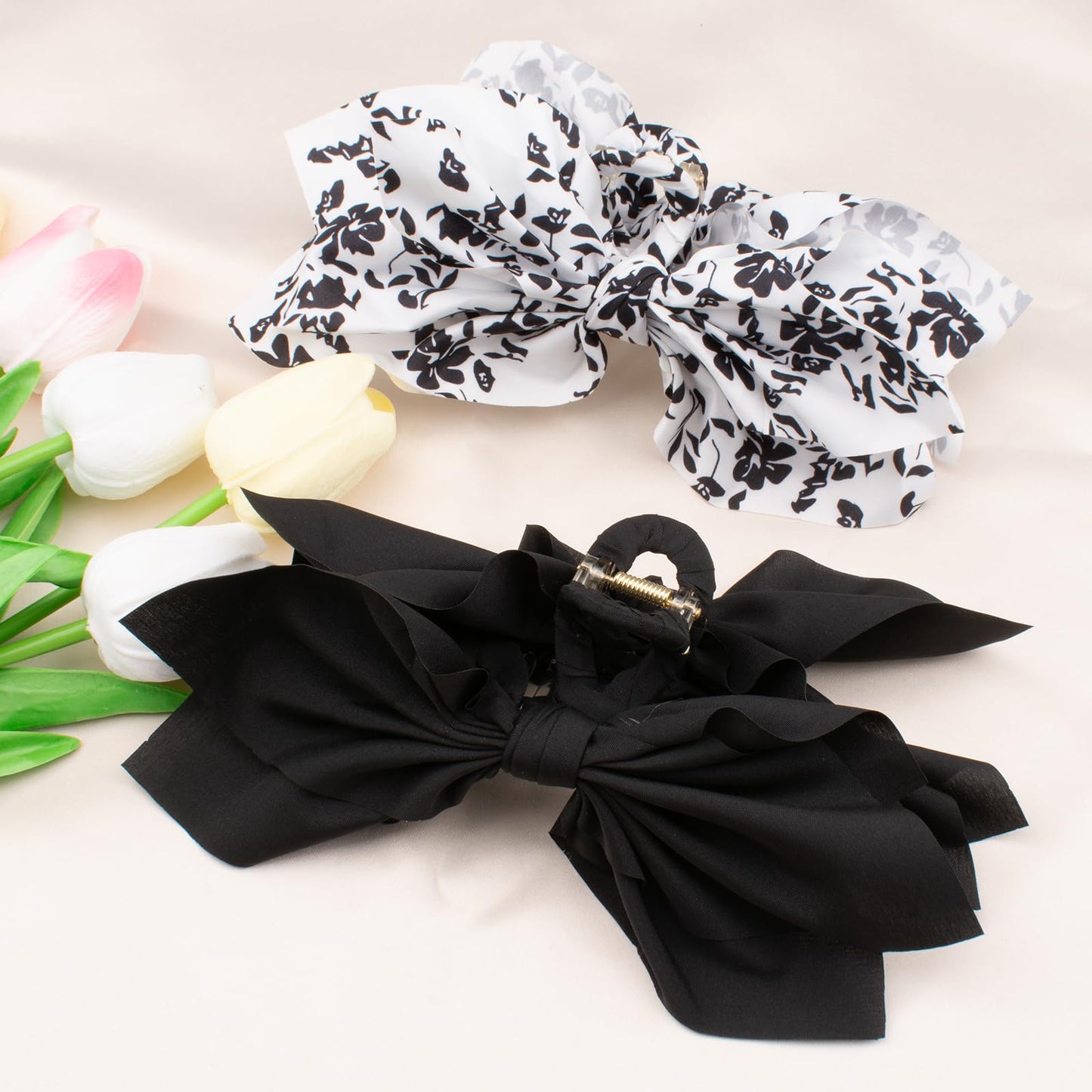 Hadutrek Hair Clips Claw Clip 2PCS Big Hair Bows for Women Flower Claw Clips for Women Black White Butterfly Hair Clips for Styling Large Hair Clips for Thick Hair for Girls Hair Accessories