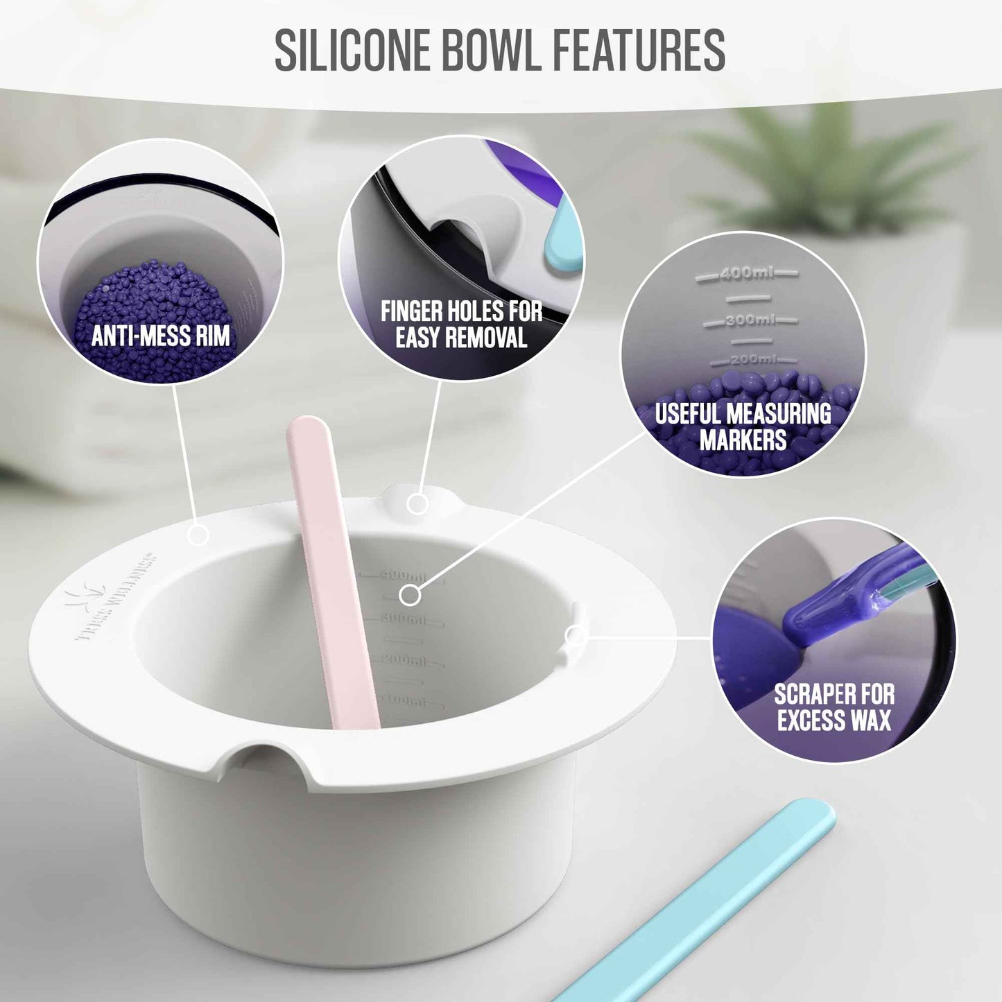 Tress Wellness Wax Warmer Silicone Liner - Easy to Clean Silicone Wax Warmer Bowls with 2x Silicone Spatulas Compatible with 16oz Electric Waxing Kit