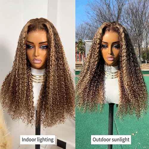 30 Inch Honey Blonde Curly Wig Human Hair Jerry Curly 200 Density 13x6 HD Lace Front Wigs Human Hair Pre Plucked Highlight Ombre HD Lace Frontal Wig 4/27 Curly Wigs For Black Women Wet And Wavy Wig