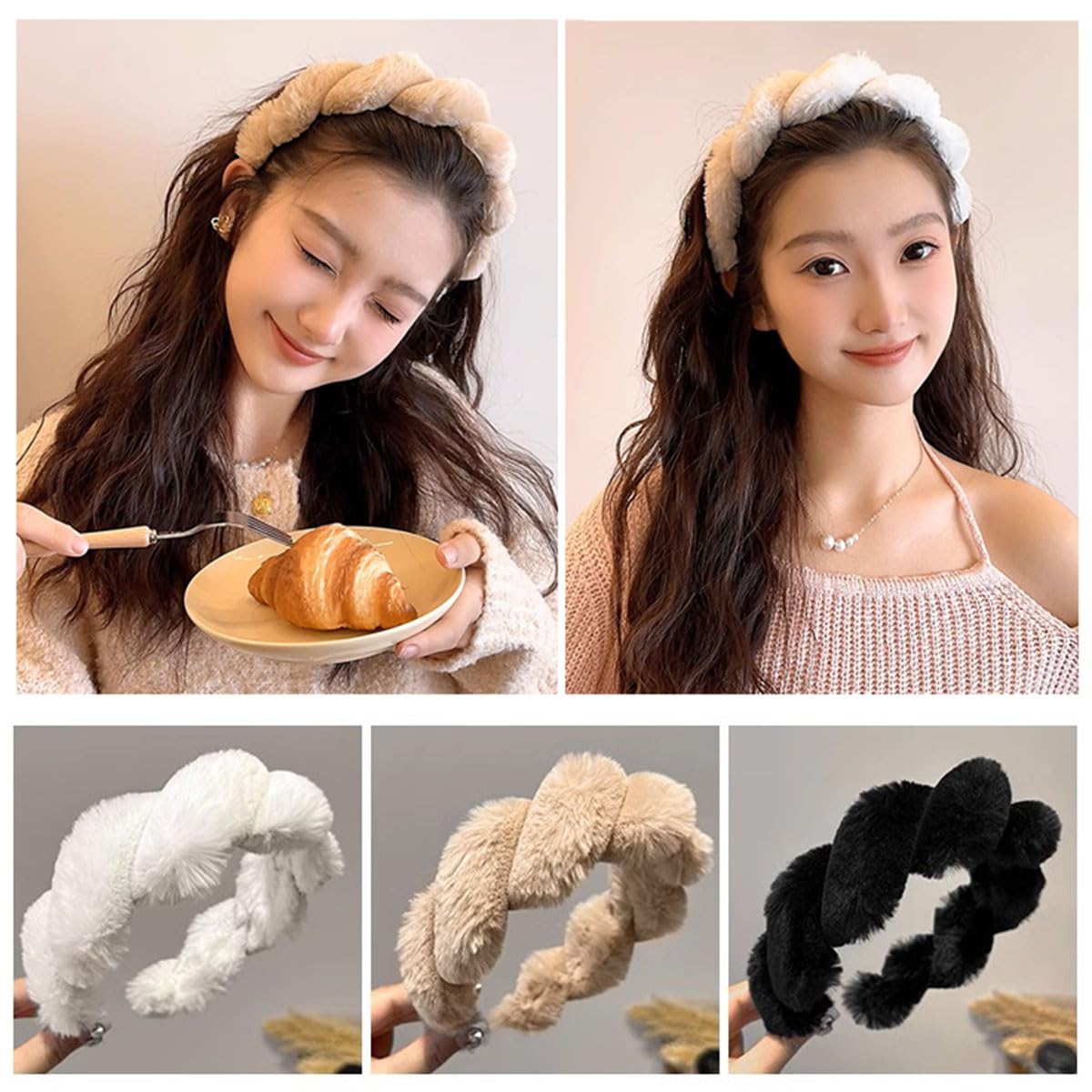 Yazon Faux Fur Headbands for Women Girls Unique Rabbit Furry Hair Headband Warm fluffy Hairhoop Hair Accesorries Set of 3