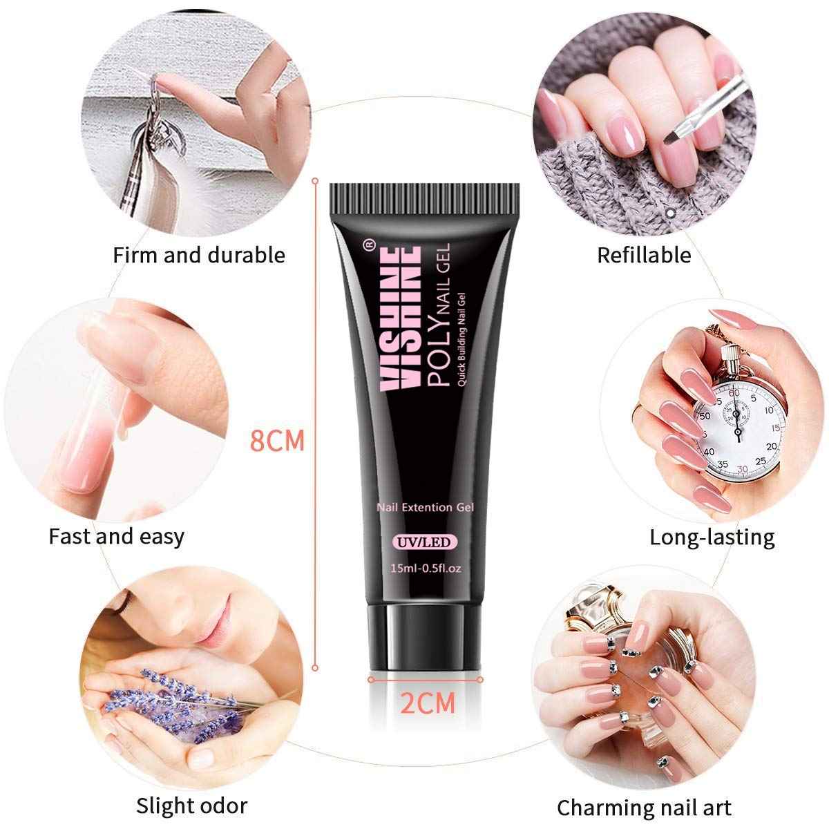 Vishine Poly Nail Extension Gel Kit - 8 Colors, 48W LED UV Lamp, Builder Gel, Slip Solution, Base Top Coat, Rhinestone Nail Manicure Beginner Starter Kit