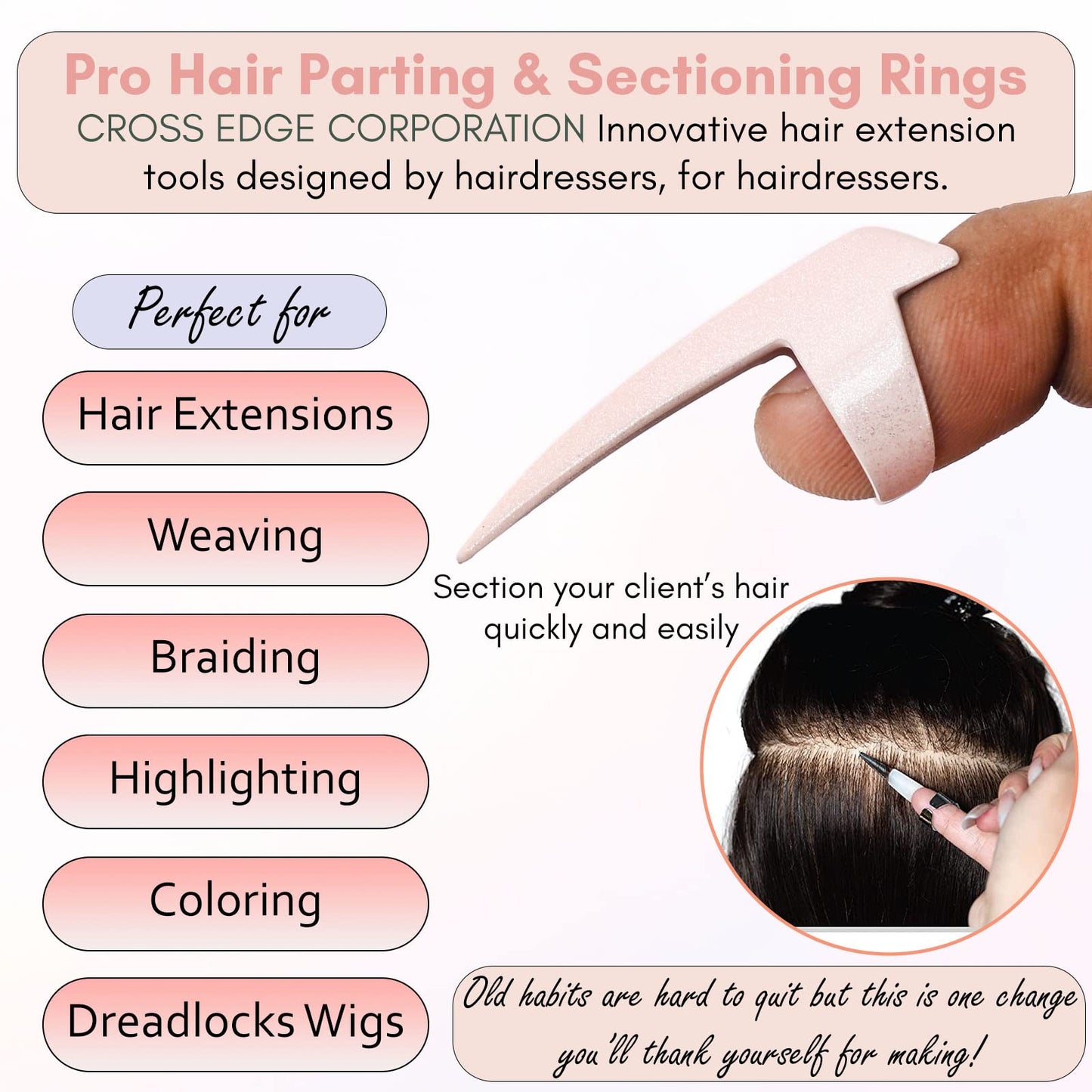 Pro Hair Parting & Sectioning Rings - Stainless Steel Finger Braiding Hair Pick Tools for Durable Dreadlocks Wig, Curling, Weaving, Styling, Balayage, & Quick Installation of Remy Human Hair