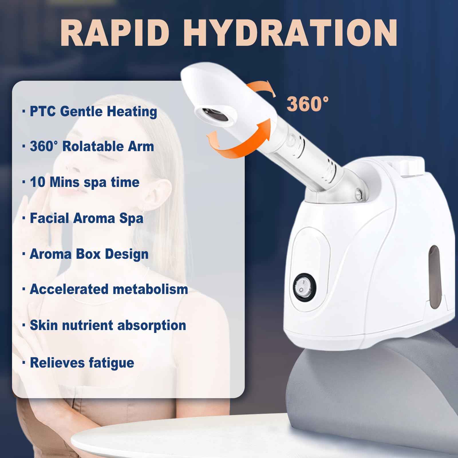 Facial Steamer Nanometer Fine Mist Face Steamer for Facial Deep Cleaning, 360°Can Rotate The Arm，10 Minute Home Facial Spa Mist, Design for Personal Care Use at Home Or Salon Barber