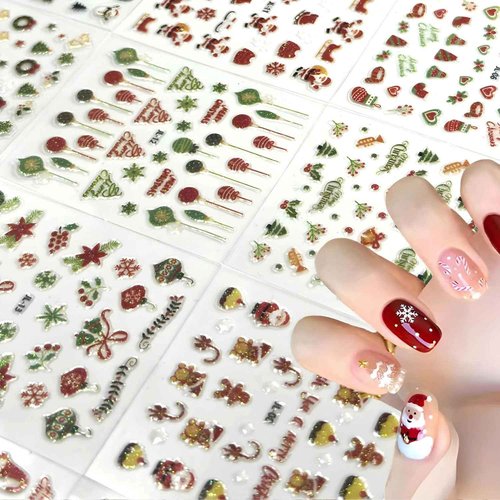 30 Sheets Christmas Nail Art Stickers Santa Claus Nail Stickers 3D Self Adhesive Snowflake Snowman Nail Decals Elk Nails Art Supplies Xmas Tree Designs Nails Decorations for Women Manicure DIY