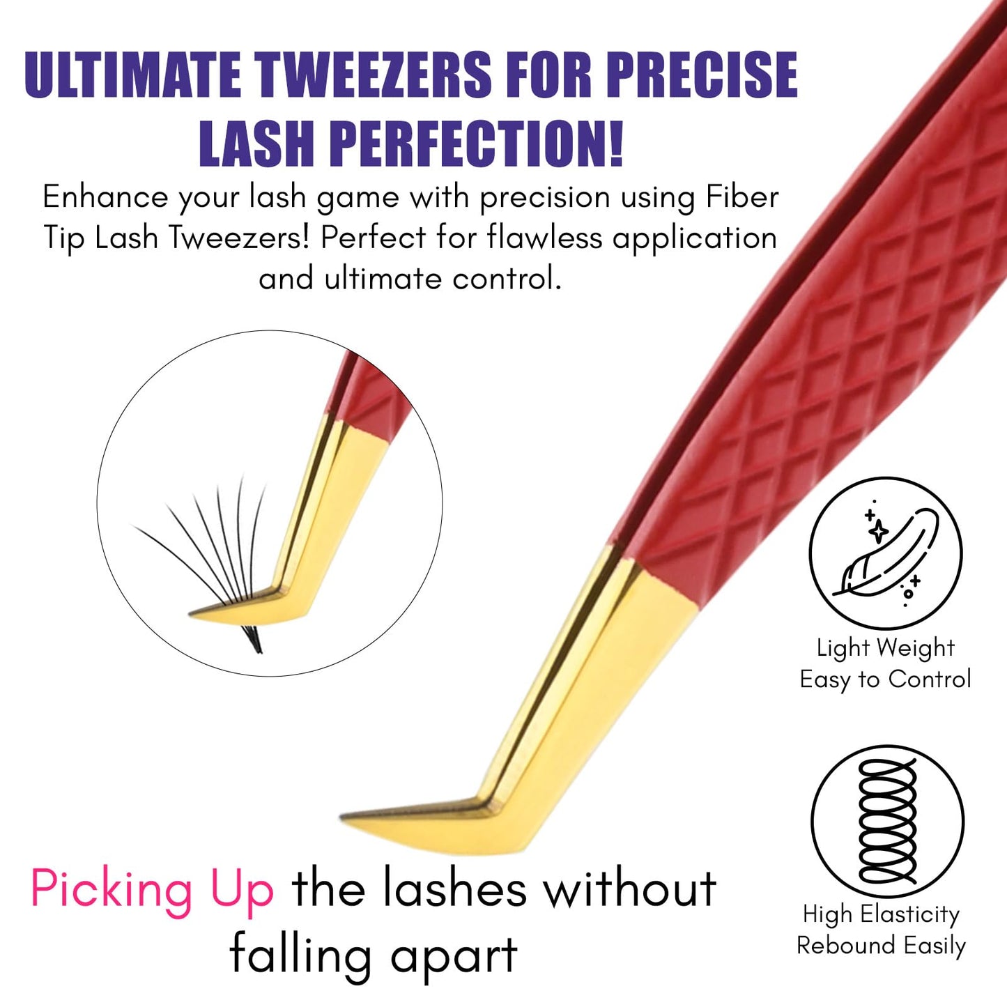 Fiber Tip Lash Tweezers Set for Eyelash Extensions Volume Tweezer and Dolphin-shaped Isolation Tweezer | 2 Pcs Stainless Steel Lash Extension Tweezers (Matte Red Gold Tip)