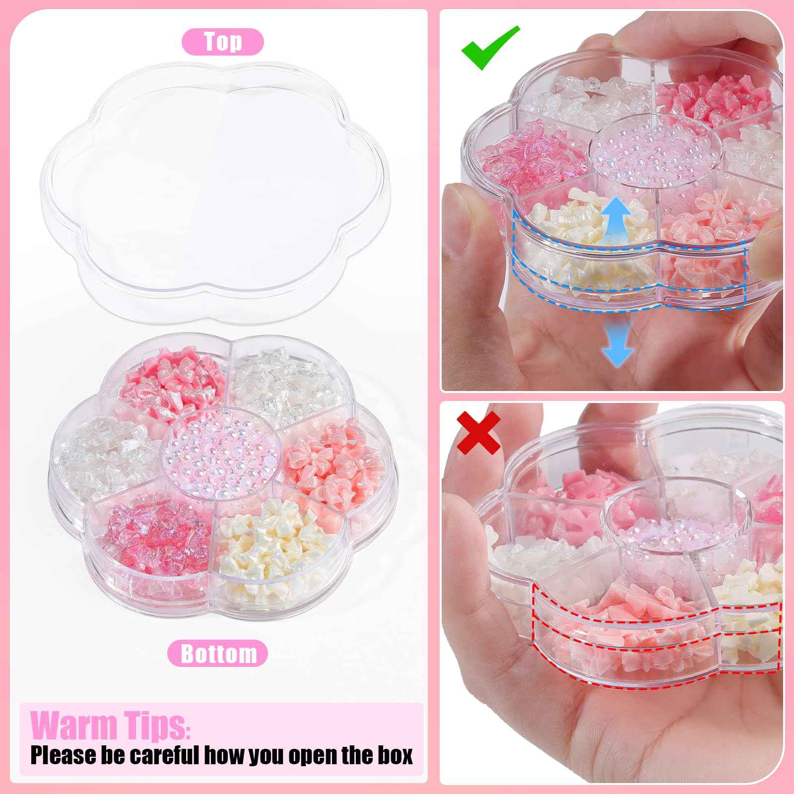 Kikonoke 420PCS Bow Nail Charms Kit with Half Pearls, 3D Acrylic Nail Gems Rhinestones, Pickup Tools for Nail Art Design, DIY Crafts, Valentine Gifts