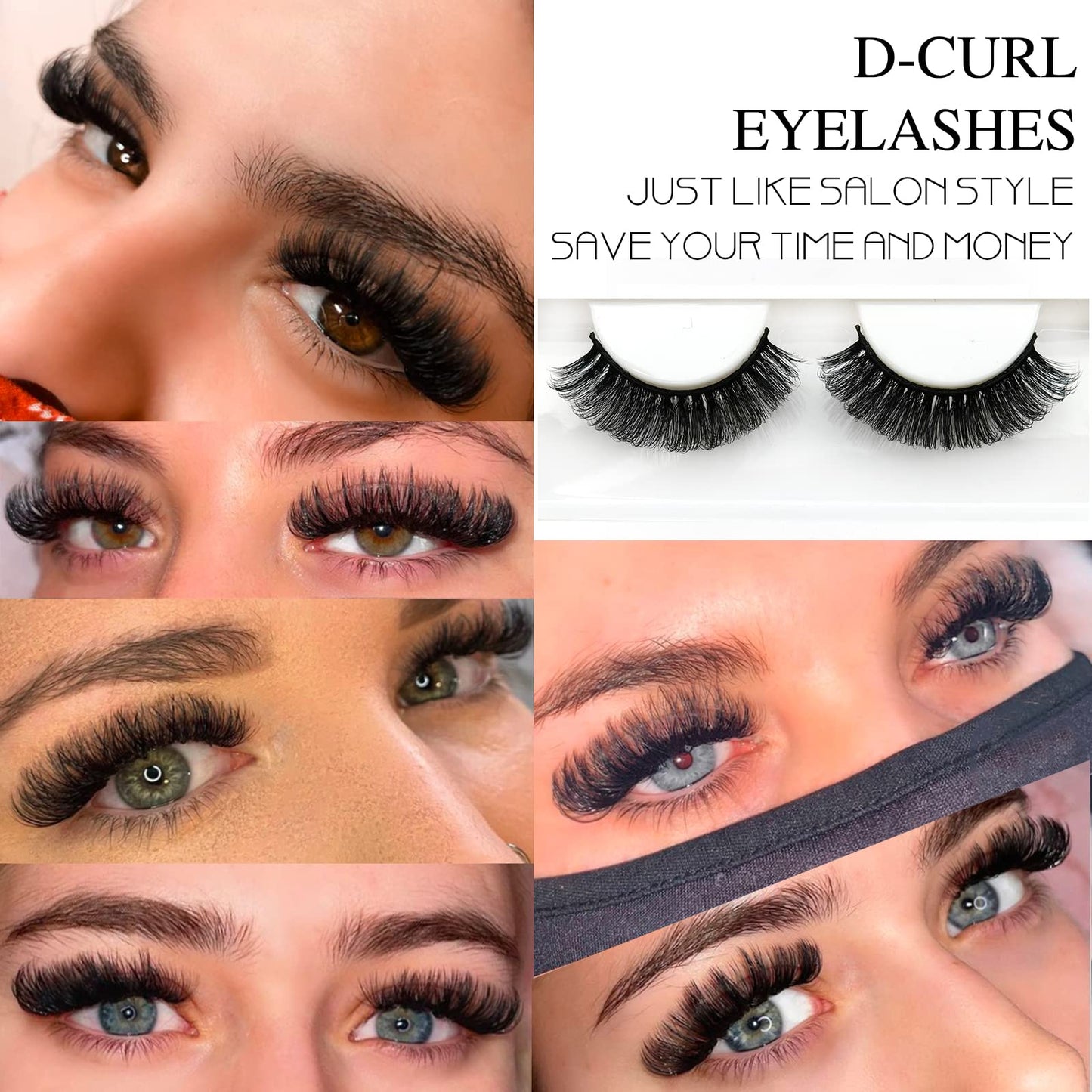 3d Plant Fibre Russian Strip Lashes, D Curl Lash Strips, Natural False Lashes Mink, Wispy Fake Lashes, D Curl Strip Lashes, Natural Wispies Mink Eyelashes, Faux Mink Eyelashes Natural Look (DC08)