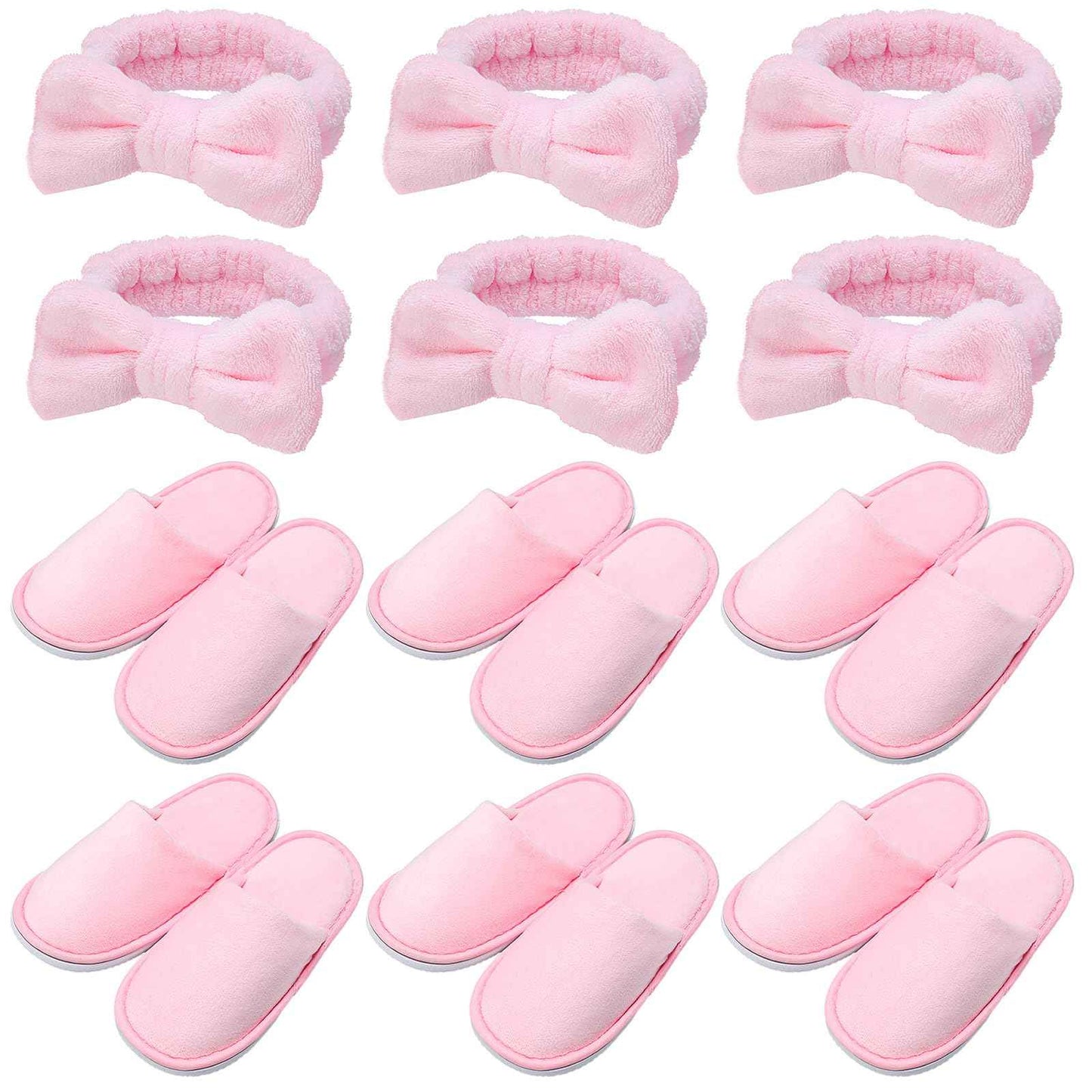 Twistover 12 Pcs Christmas Girls Spa Party Supplies for Kids Gifts Sleepover Party Supplies Include 6 Closed Toe Kids Disposable Slippers 6 Bow Spa Headbands for Makeup Slumber Favors Birthday(Pink)