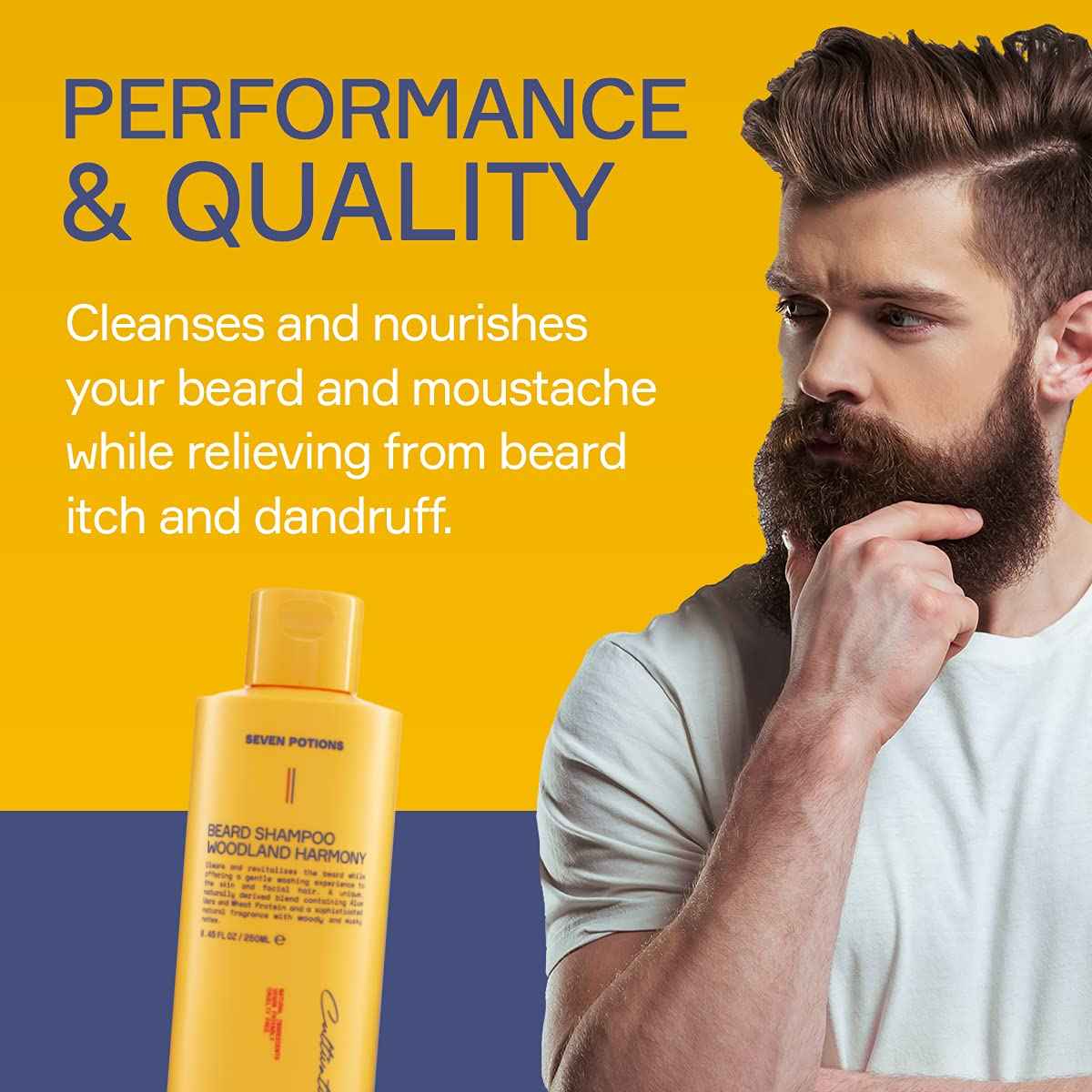 SEVEN POTIONS Beard Shampoo for Men, Woodland Harmony, 8.45 Fl Oz - Natural, Vegan, Cruelty Free - Gentle, Cleansing Wash for a Clean Beard with No Itch