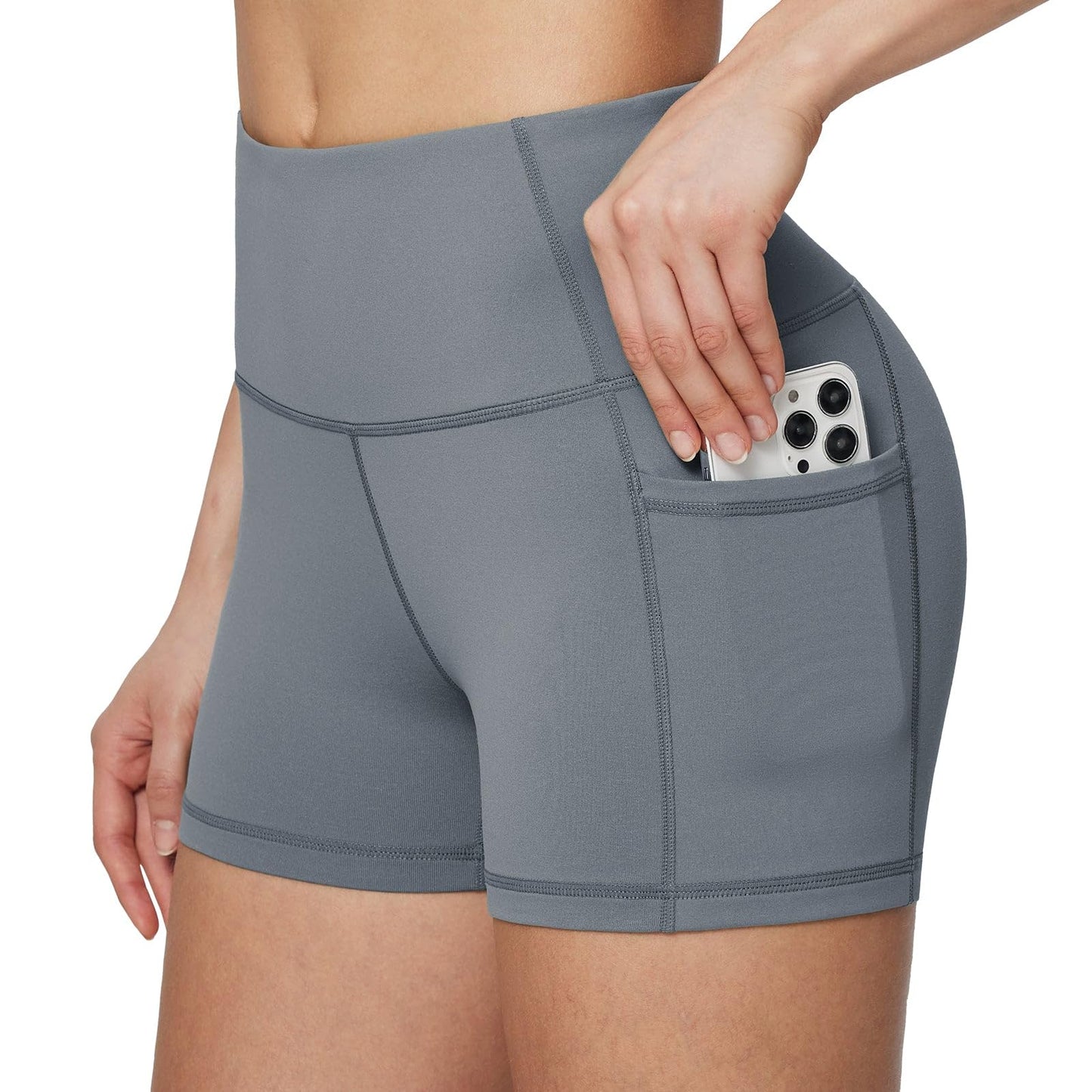 BALEAF Biker Shorts Women Yoga Gym Workout Spandex Running Volleyball Tummy Control Compression Shorts with Pockets 3" Grey S