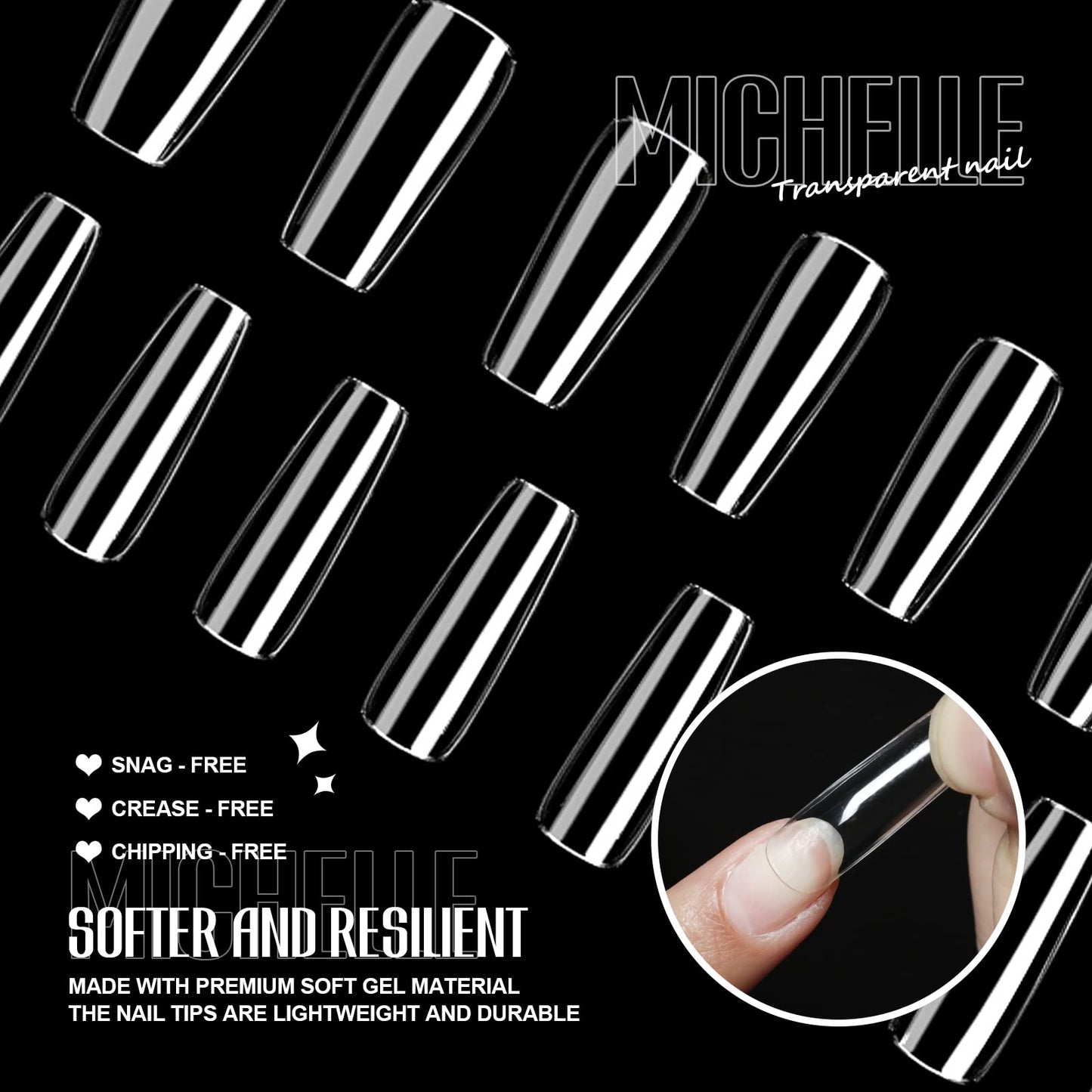 Michelle False Nails Tips 240pcs Long Square Press on Nails Pre-shape Gel Nail Tips for Full Cover Acrylic Nails Fake Nails For Nail Extension Home DIY Nail Salon Gelly Tips