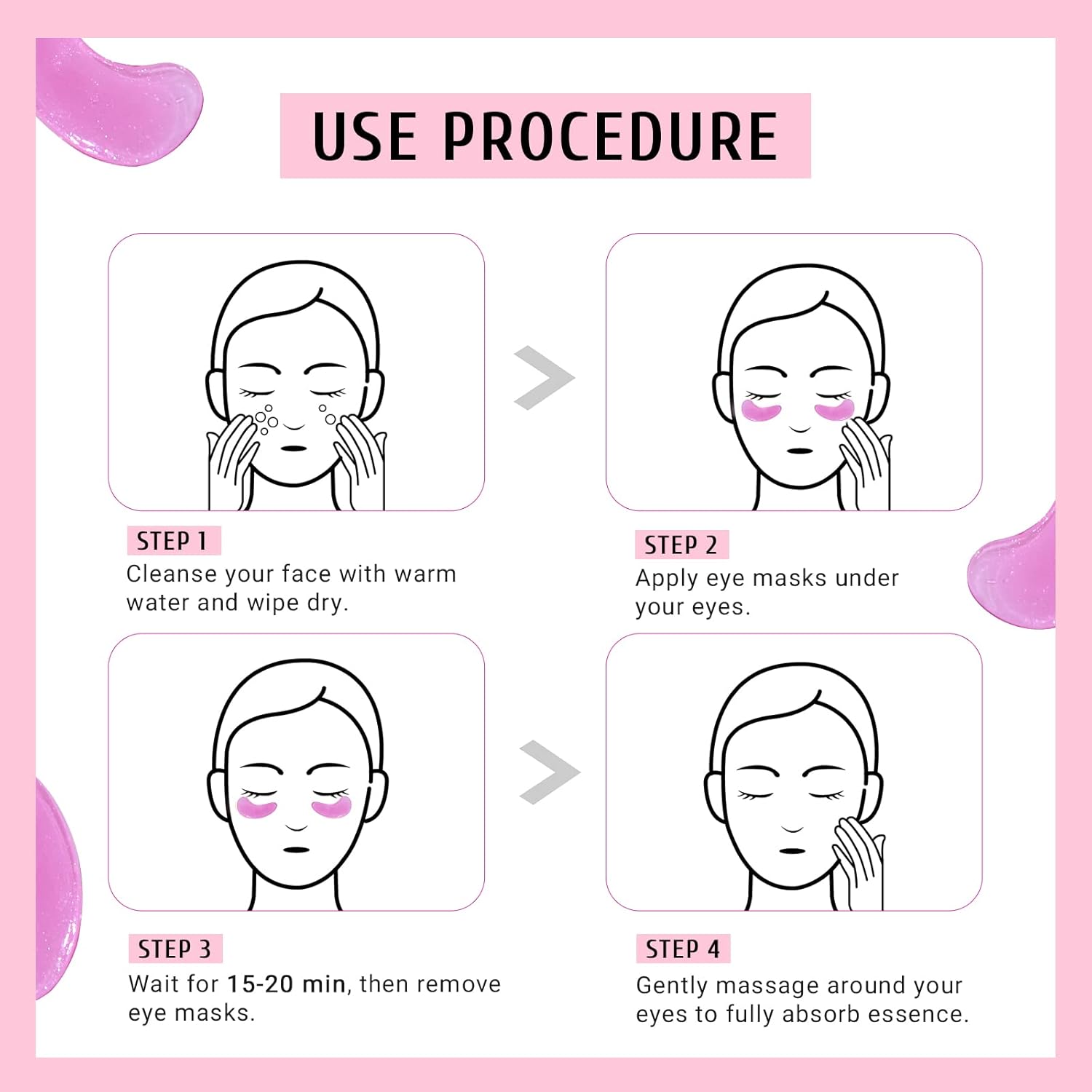 Under Eye Patches Gold and Hyaluronic Acid for puffy eyes,Rose Eye Masks for Dark Circles and Puffiness skin care Smooth Wrinkles products 30 Pairs