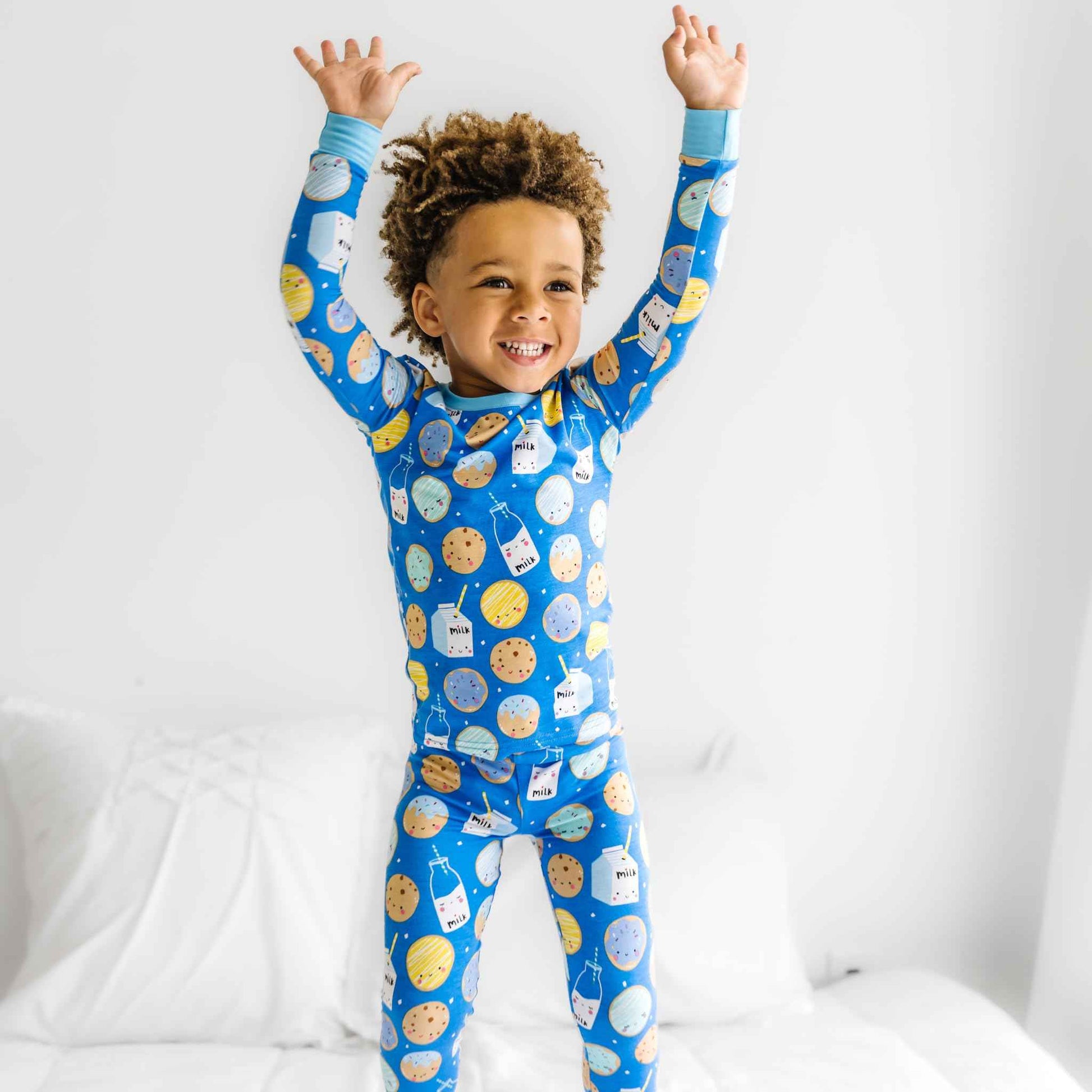 Little Sleepies Two-Piece Pajama Set for Boys & Girls, Soft Viscose from Bamboo Toddler Pajamas for Kids, Family Matching PJs, Blue Cookies & Milk, 18-24M
