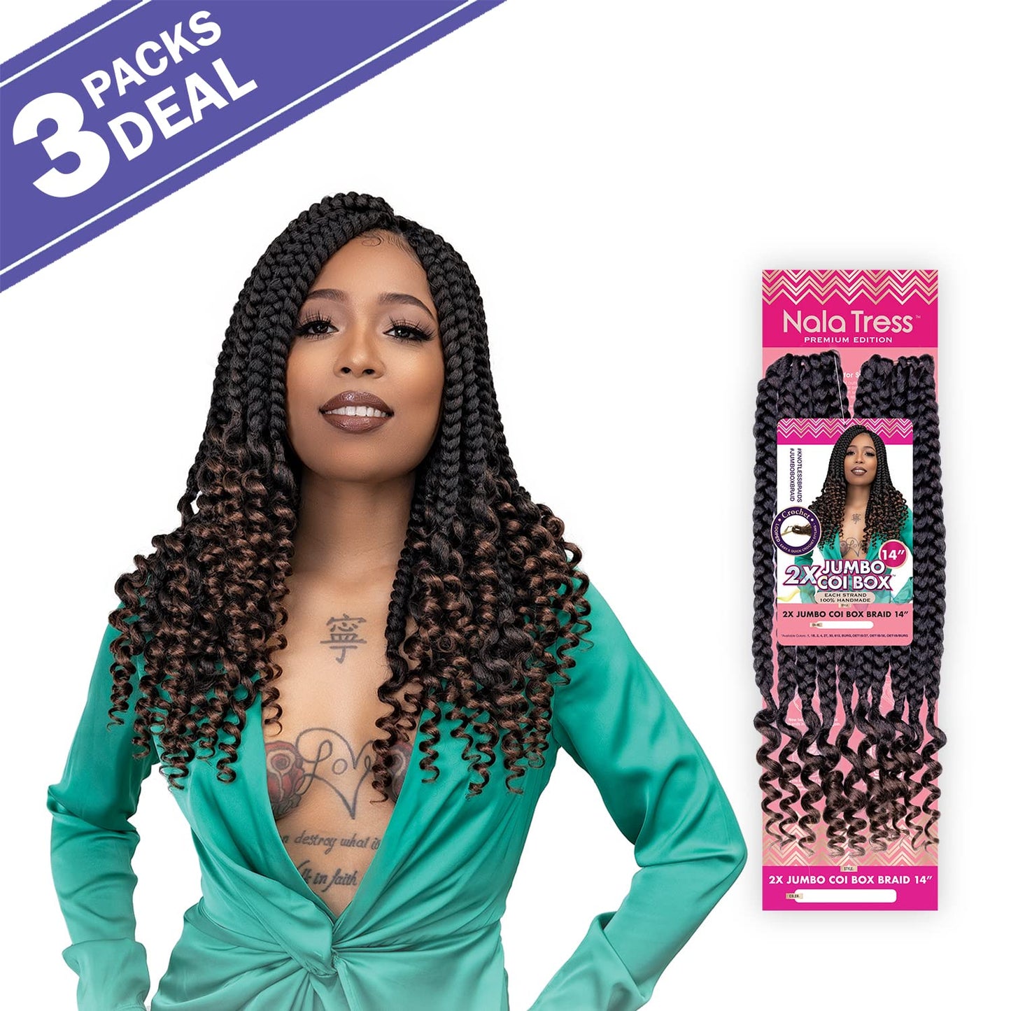 Janet Collection Crochet Braids Nala Tress 2X Jumbo Coi Box Braid 14" (3-pack, 27)