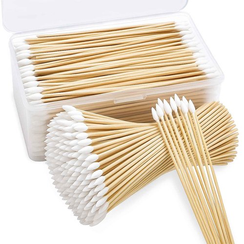 500pcs Pointed Cotton Swabs with Storage Case, 6 inch Precision Gun Cleaning Swabs, Lint Free Bamboo Handle Long Cotton Swabs for Gun Cleaning, Makeup & Electronics