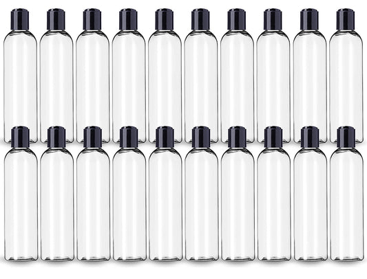 ljdeals 8 oz Clear Plastic Empty Bottles with Black Disc Top Caps, Refillable Containers for Shampoo, Lotions, Cream and More Pack of 20, BPA Free, Made in USA