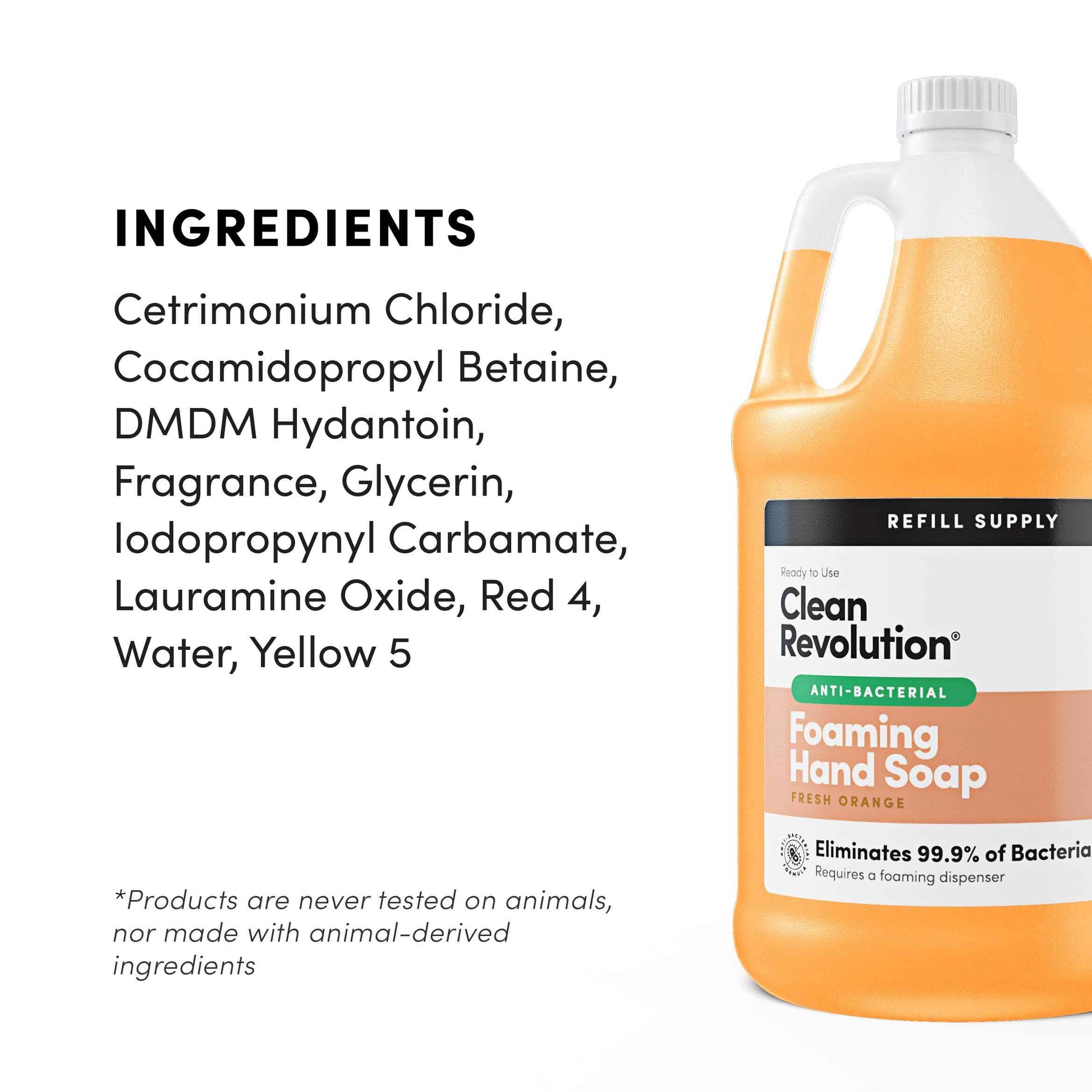 Clean Revolution Antibacterial Foaming Hand Soap Refill, 128 Fl Oz, Fresh Orange Scented - Made in USA