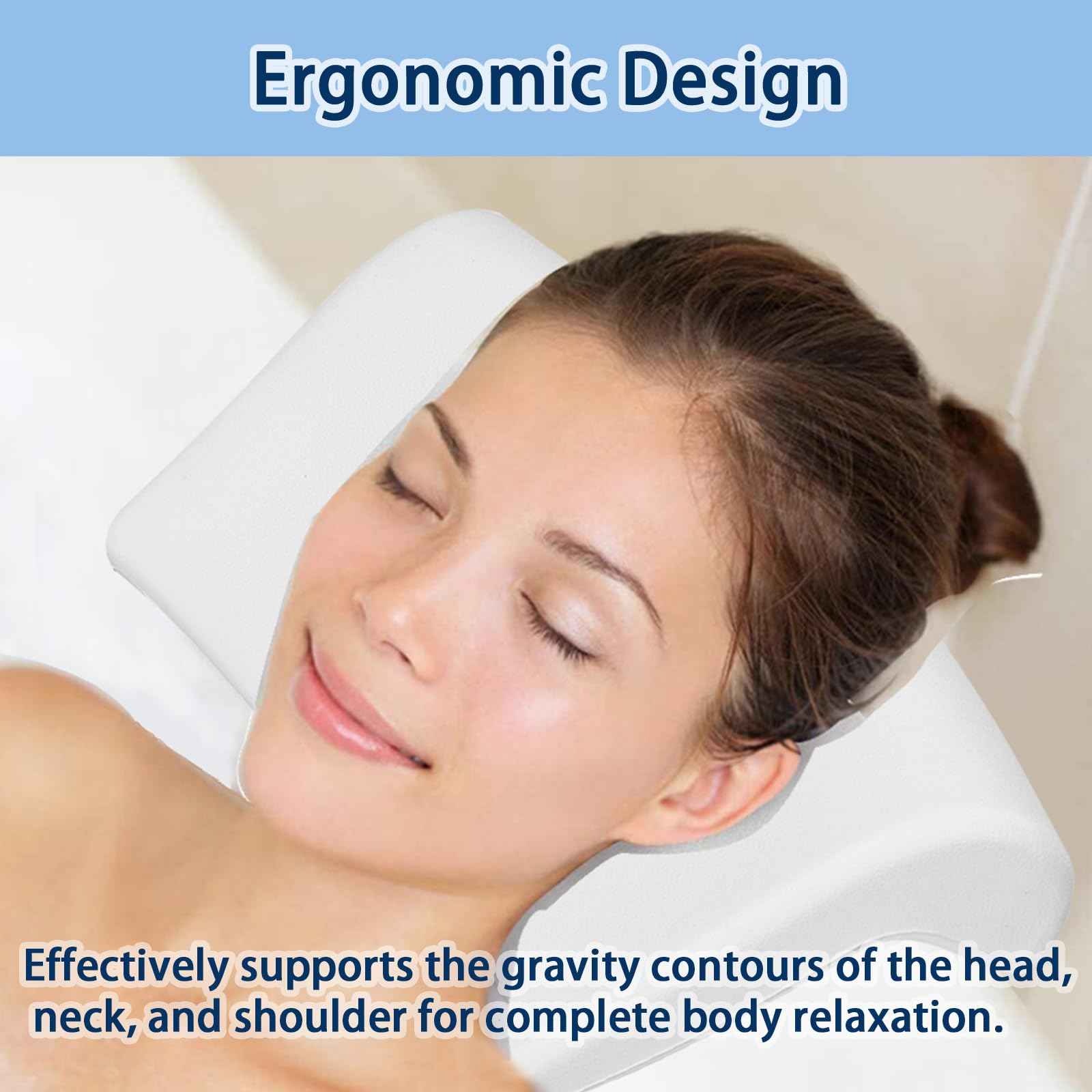 Guluto Bath Pillow, Bath Pillows for Tub with Head, Neck and Shoulder Support, Ergonomic Waterproof Bathtub Pillow with Strong Non-Slip Suction Cups, Relaxing Spa, Hot Tubs, Bathroom Essentials White