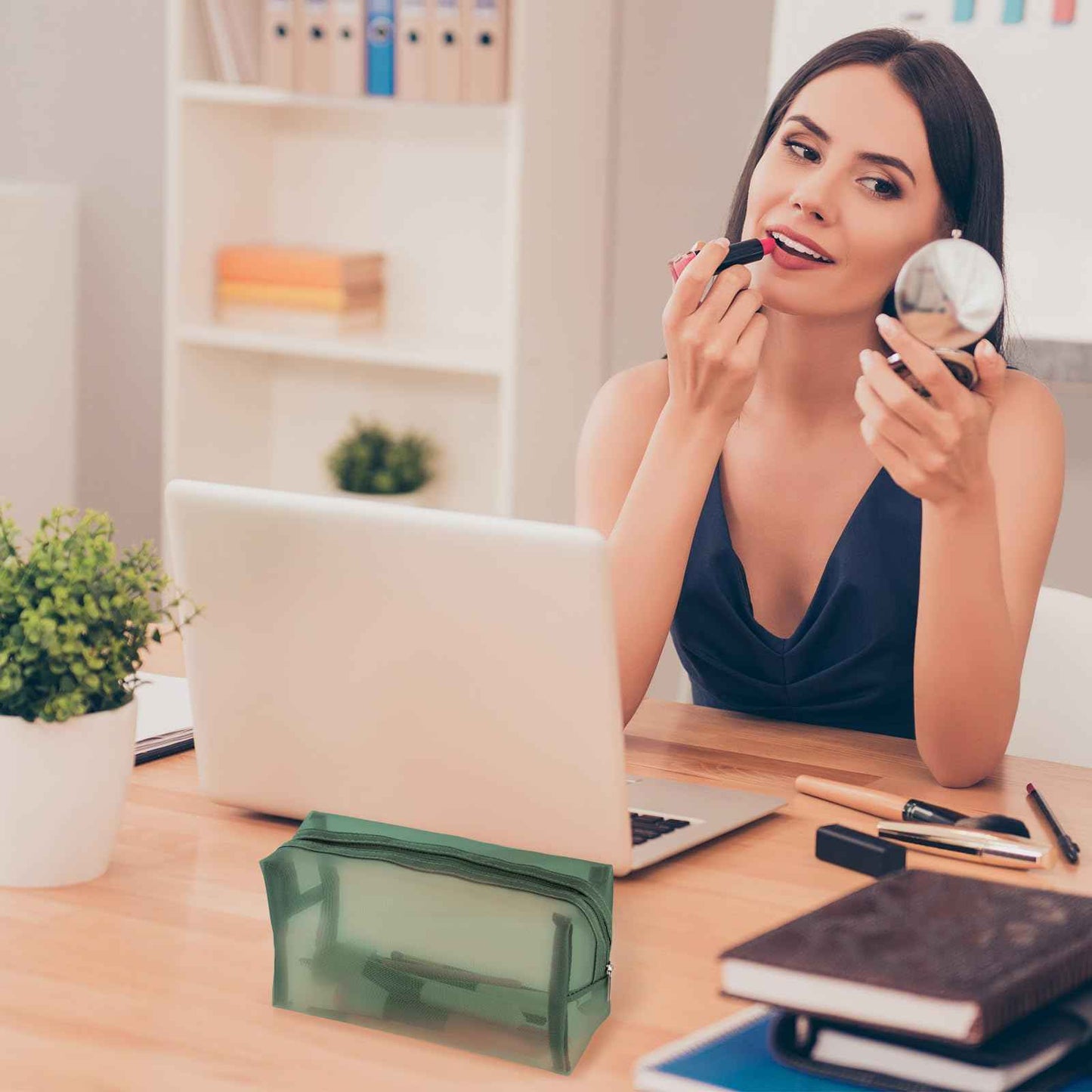 Boao 6 Pieces Mesh Makeup Bags Mesh Cosmetic Bag Portable Travel Organizing Zipper Pouch Toiletries Makeup Pouches for Home Office Travel Accessories(Green)