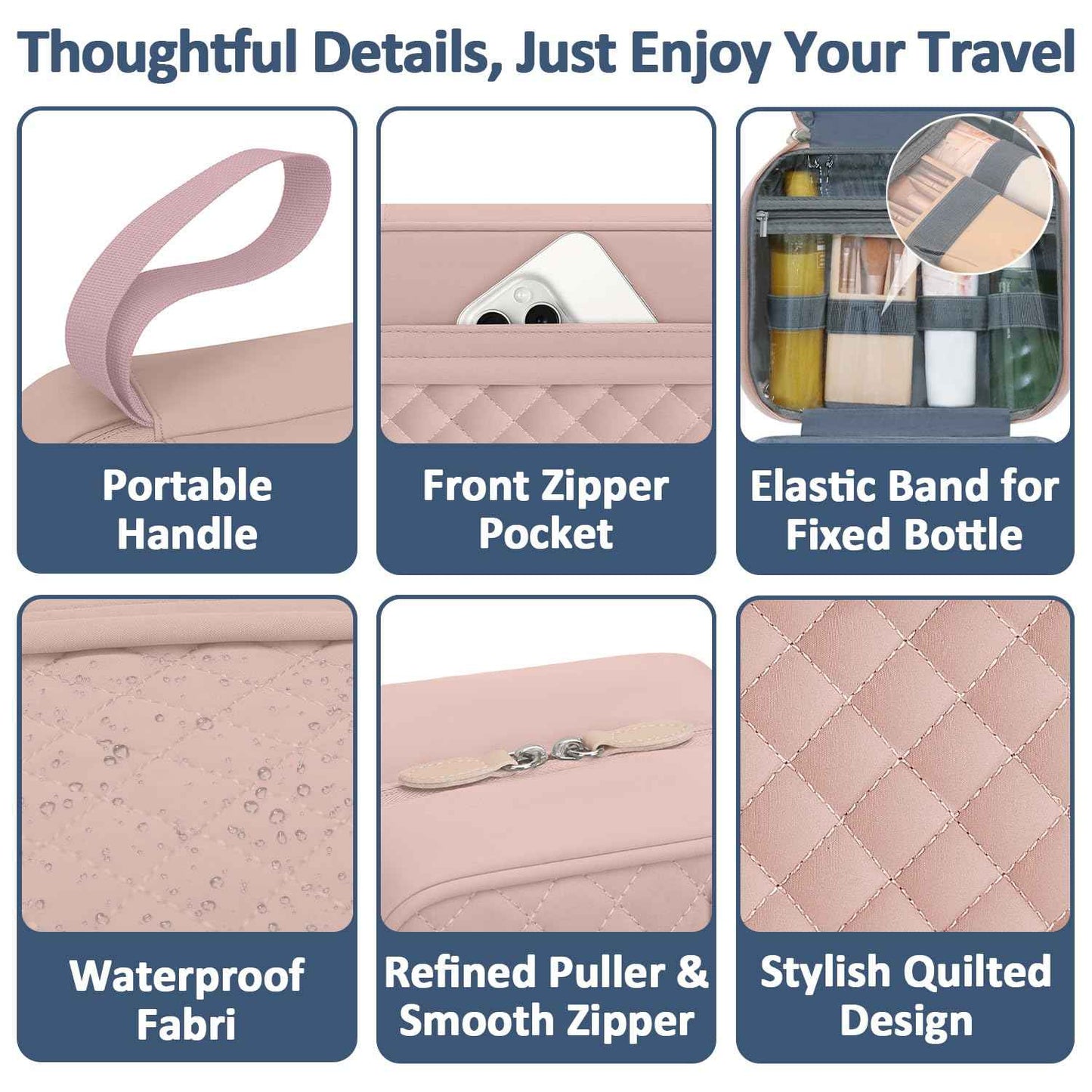 Vankor Travel Toiletry Bag for Women with Hanging Hook, Waterproof TSA Approved Cometic Toiletry Bag Organizers Leakproof Make up Bags for Women Pink