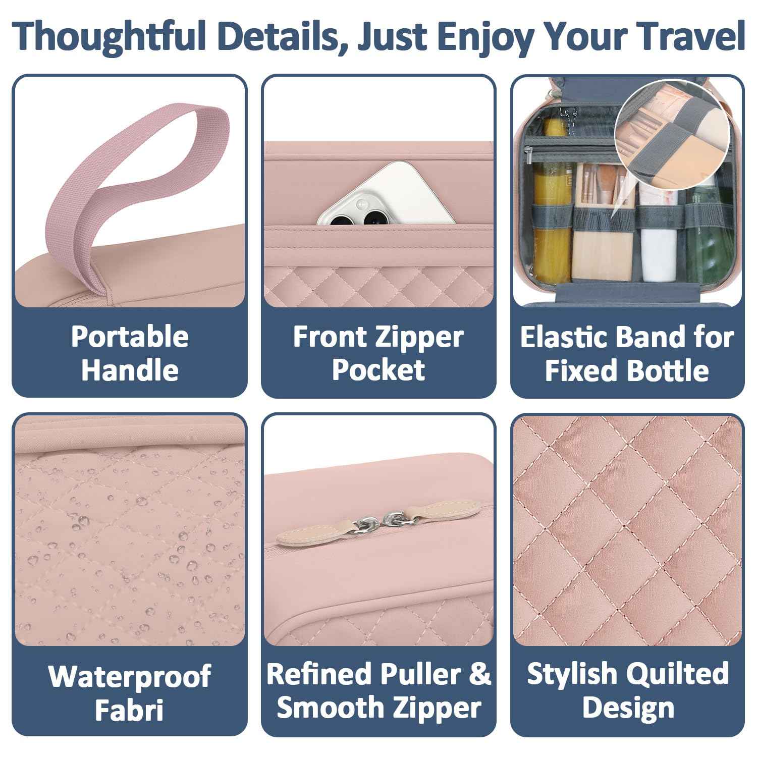 Vankor Travel Toiletry Bag for Women with Hanging Hook, Waterproof TSA Approved Cometic Toiletry Bag Organizers Leakproof Make up Bags for Women Pink