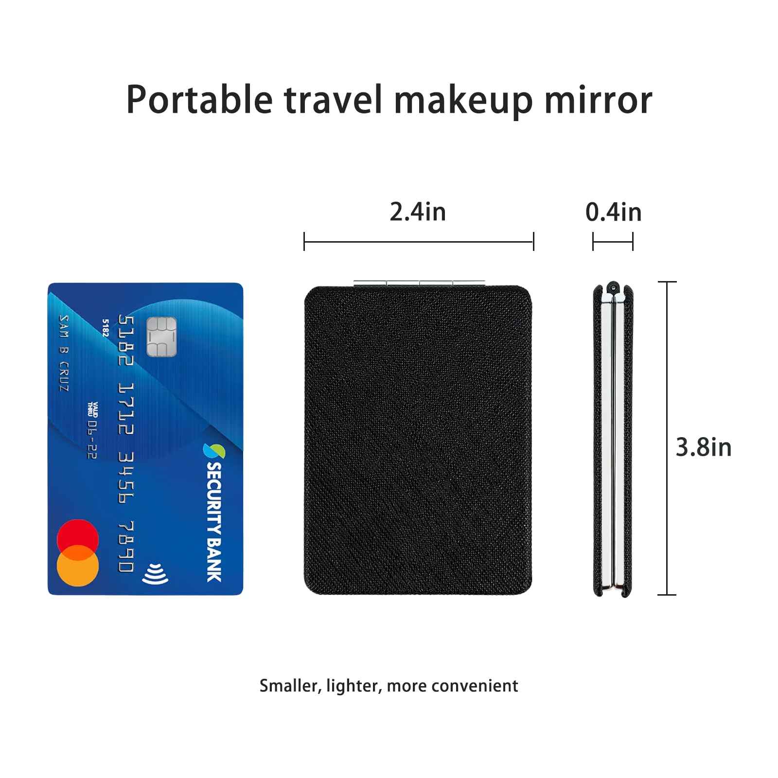 YOLCAR Portable Beauty Mirror with Leather Cover, 1X/2X Two-Sided Makeup Small Pocket Mirror, Portable for Travel and Purses - Black