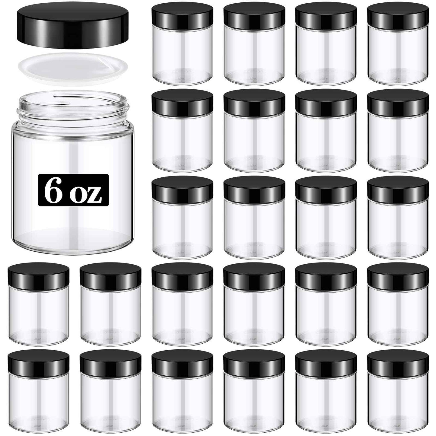 Domensi 24 Pcs 6oz Glass Jars with Lids Leakproof Round Airtight Empty Cosmetic Jars with Inner Liners Lid for Storing Lotions Spices Ointments Candle Making Food Storage (White Black)
