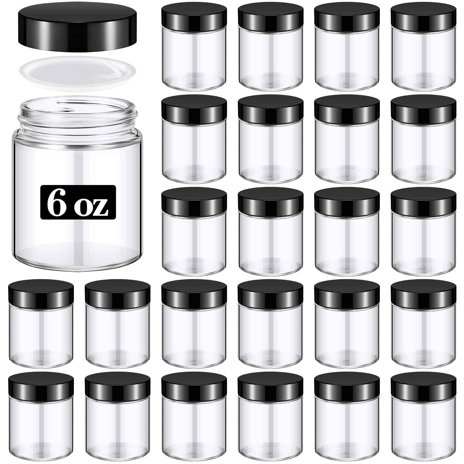 Domensi 24 Pcs 6oz Glass Jars with Lids Leakproof Round Airtight Empty Cosmetic Jars with Inner Liners Lid for Storing Lotions Spices Ointments Candle Making Food Storage (White Black)