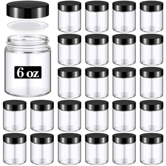 Domensi 24 Pcs 6oz Glass Jars with Lids Leakproof Round Airtight Empty Cosmetic Jars with Inner Liners Lid for Storing Lotions Spices Ointments Candle Making Food Storage (White Black)