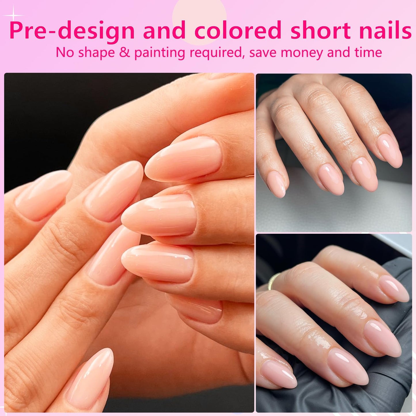 AddFavor Oval Press on Nails Short Fake Nails, 240pcs Nude Pink Nails Press on Almond False Nail Full Cover Acrylic Nail for Women and Girls