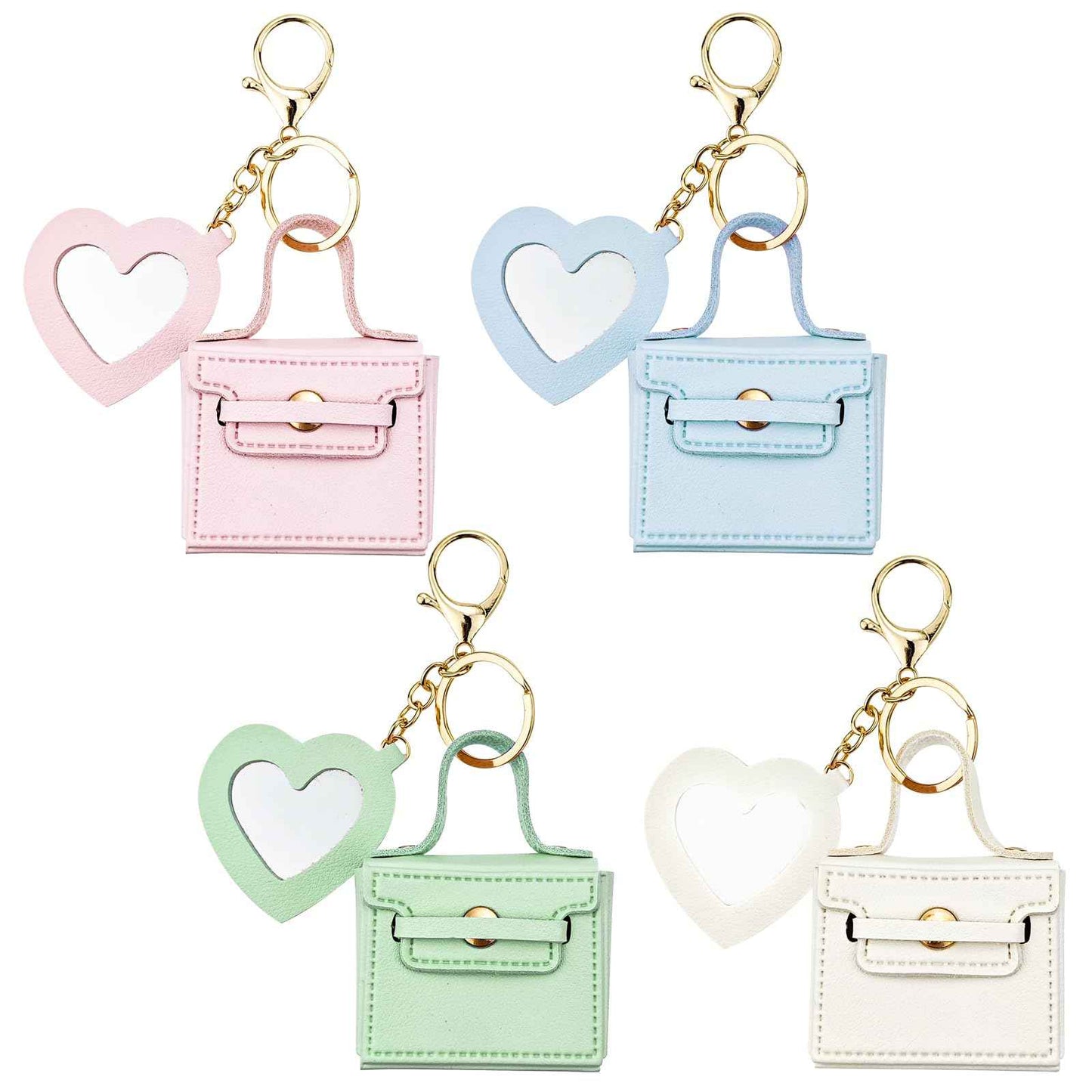 Arvintas 4PCS Super Smalls Makeup Bag with Mirror Mini Makeup Bag for Women, Coin Wallet, Bag Charms Y2k Accessories Cute Leather Keychain (Style 2)