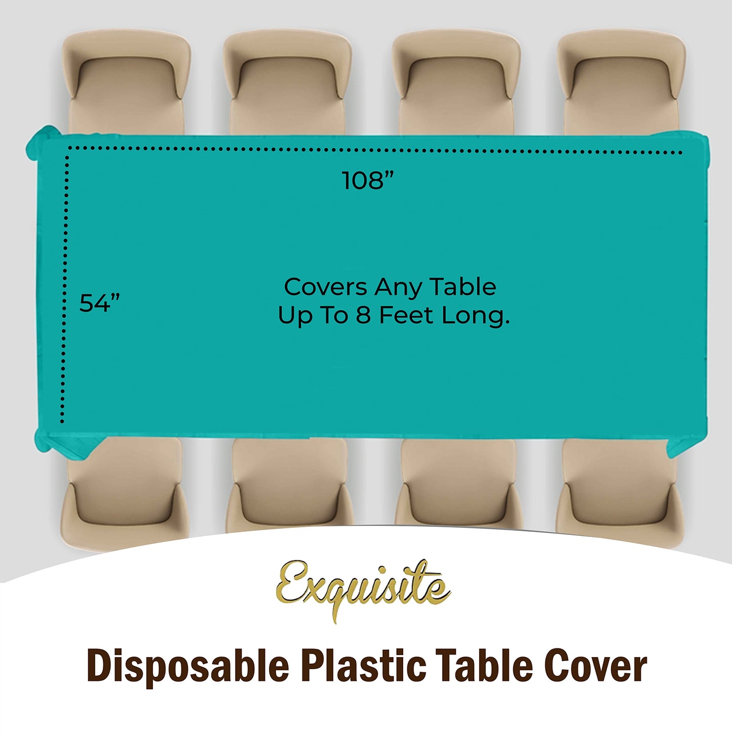 Exquisite 12-Pack Premium Plastic Tablecloth 54in. x 108in. Rectangle Table Cover - Teal