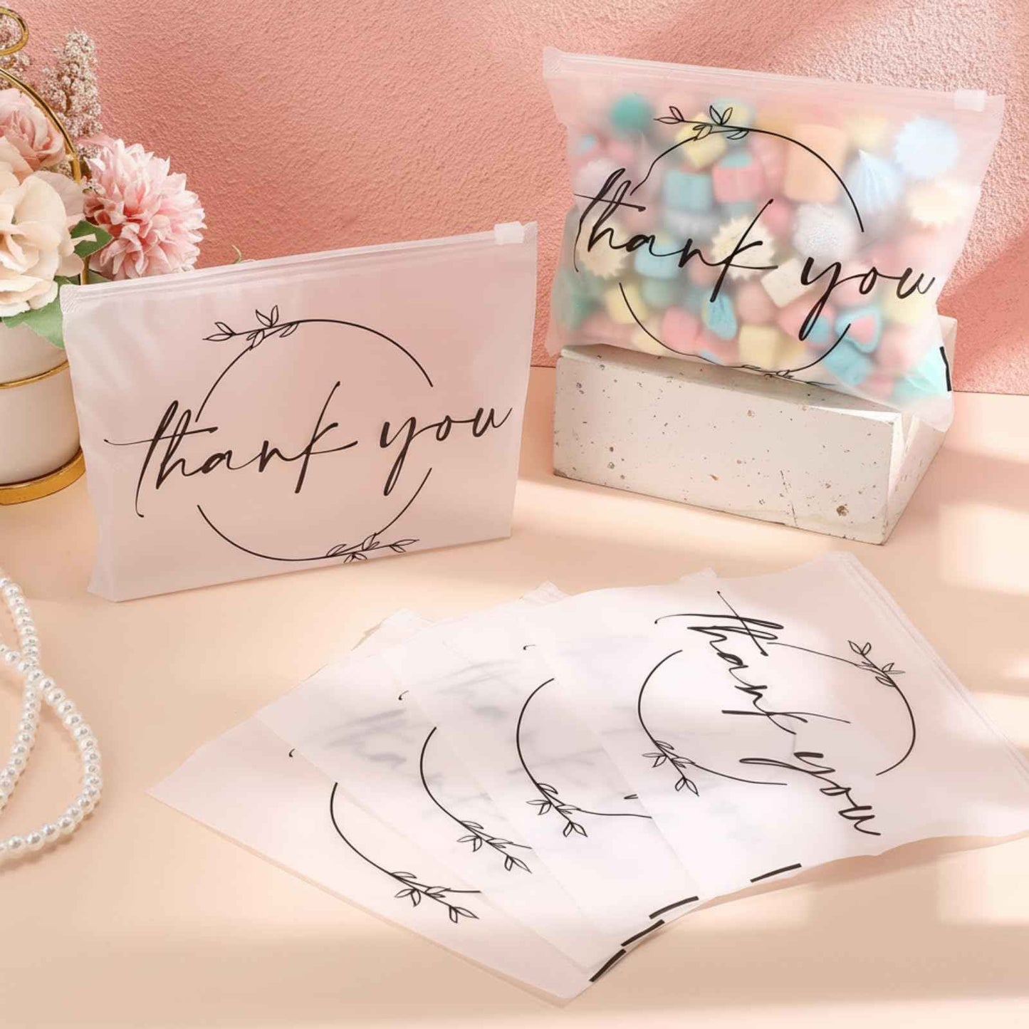 Ireer 100 Pcs Thank You Gift Makeup Bags EVA Clear Cosmetic Bag with Zipper Mini Makeup Thank You Toiletry Cosmetics Bulk Gifts for Women Birthday Daughter Sister(Clear)