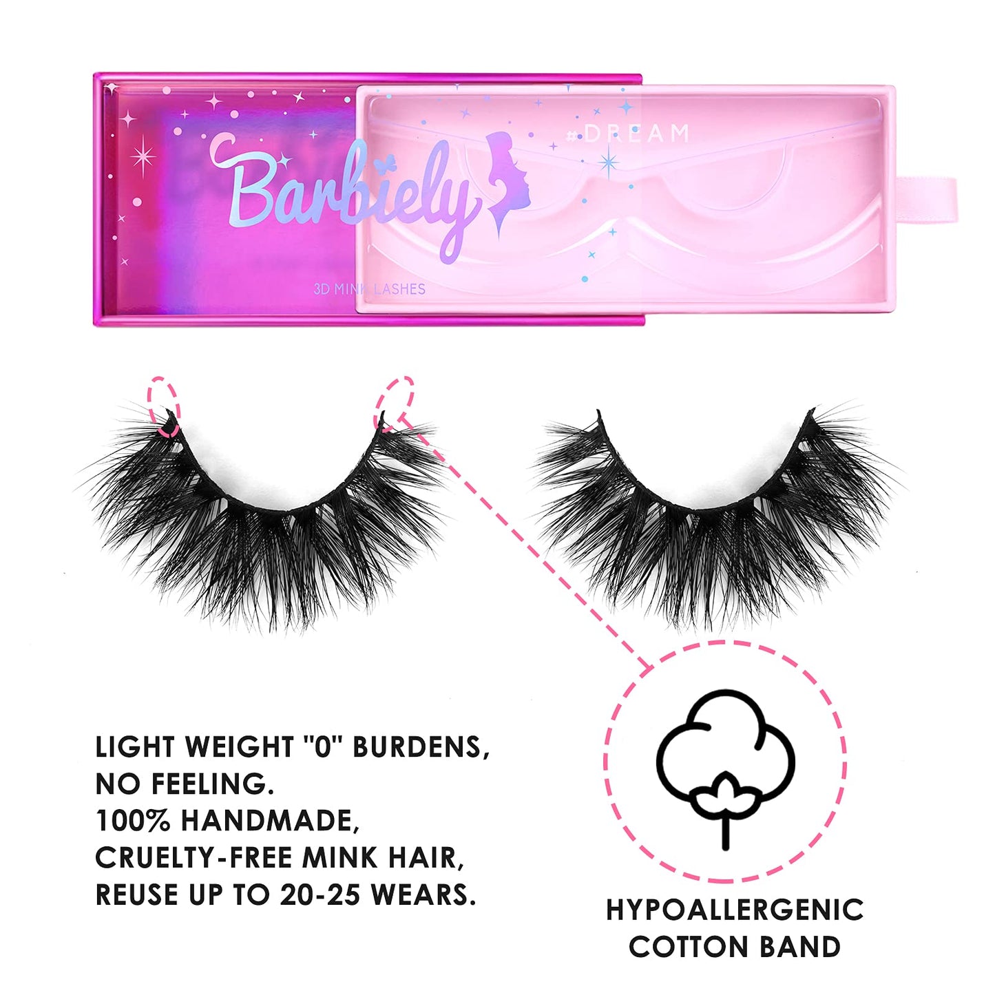 Barbiely 3D Mink Lashes, 18mm Real Mink Lashes, 3 Pairs Fluffy Dramatic False Eyelashes, 100% HandMade 6D Wispy Long Thick Full Volume Strip Eye Lashes, Cruelty Free, Luxury Makeup(Dream Star)