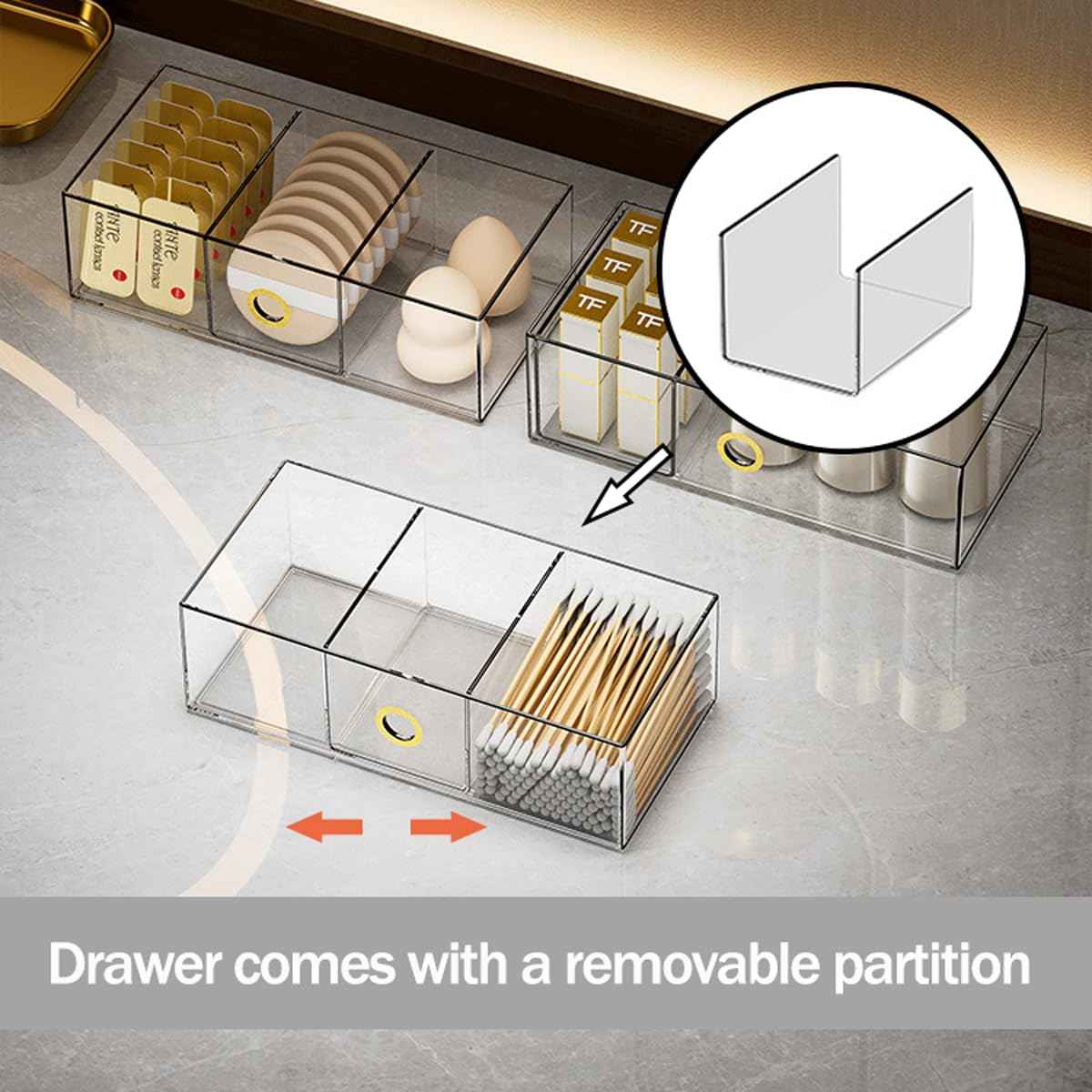 MORNITE 2-Tier Stackable Medicine Cabinet Organizer Drawer with Removable Dividers, Clear Plastic Bathroom Storage Drawers for Vanity, Countertop, Wall Cabinet Home Organization