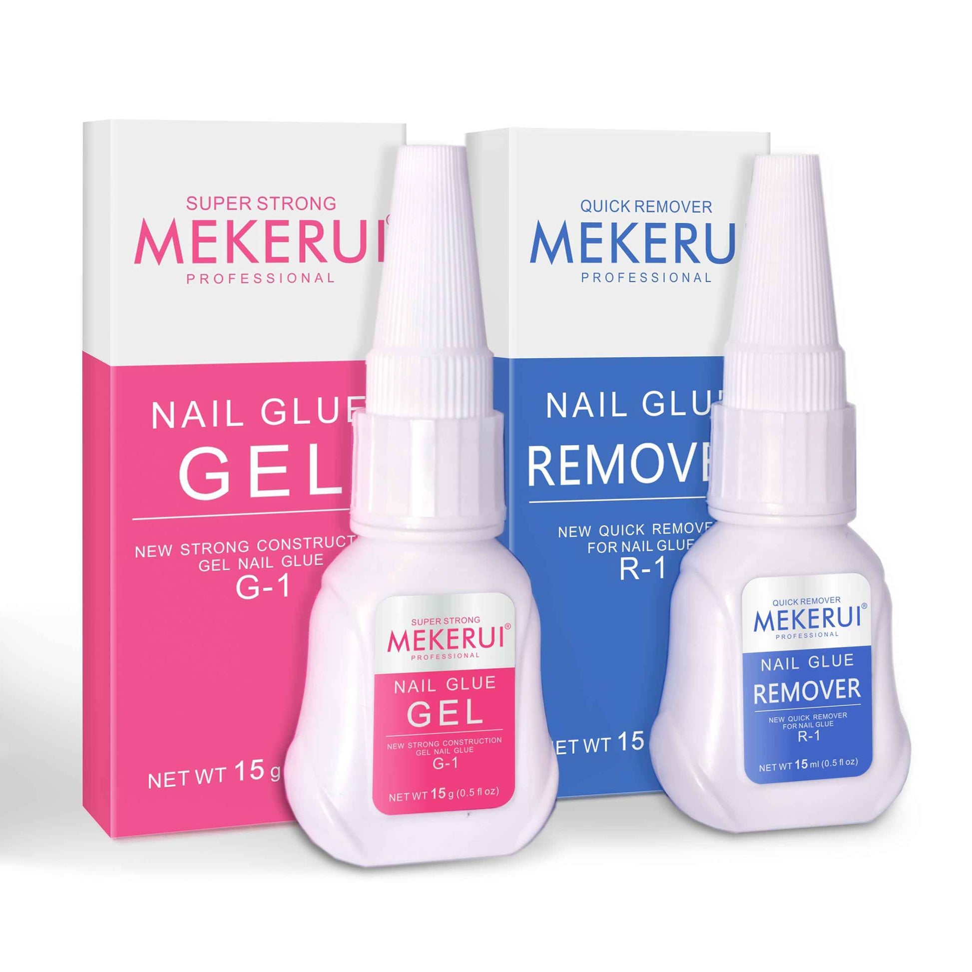 Mekerui Nail Glue & Remover Kit - 30+ Days Long-Lasting Gel, No UV Light Needed, Dropper-Type Quick Removal (G1 & R1 Professional Bundle)