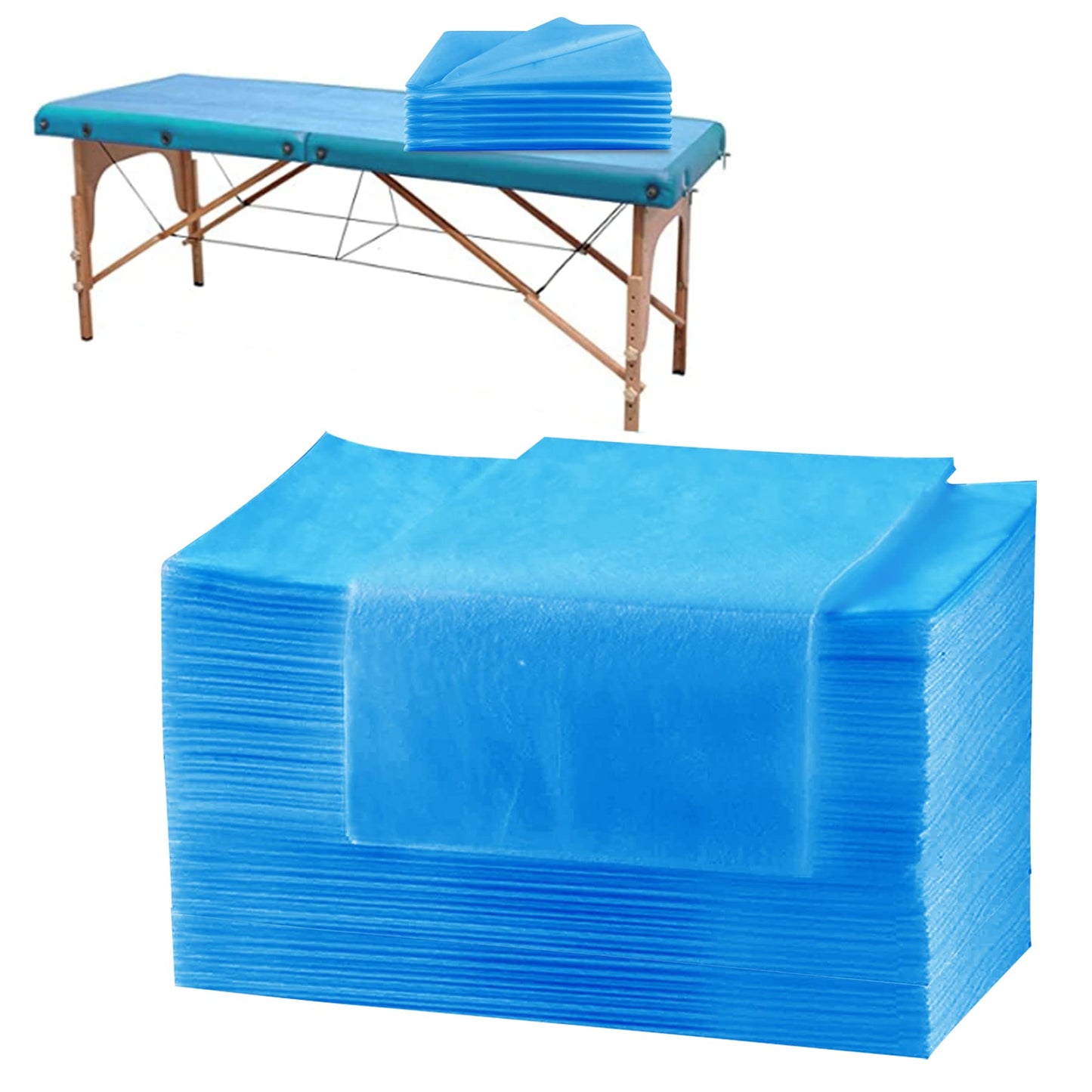 Disposable Bed Sheets 100PCS,31.5" x 74.8"Massage Table Sheets Bed Covers Disposable Sheets for Massage Table Oil-waterproof Spa Bed Covers Soft & Breathable Non-Woven FabricBlue