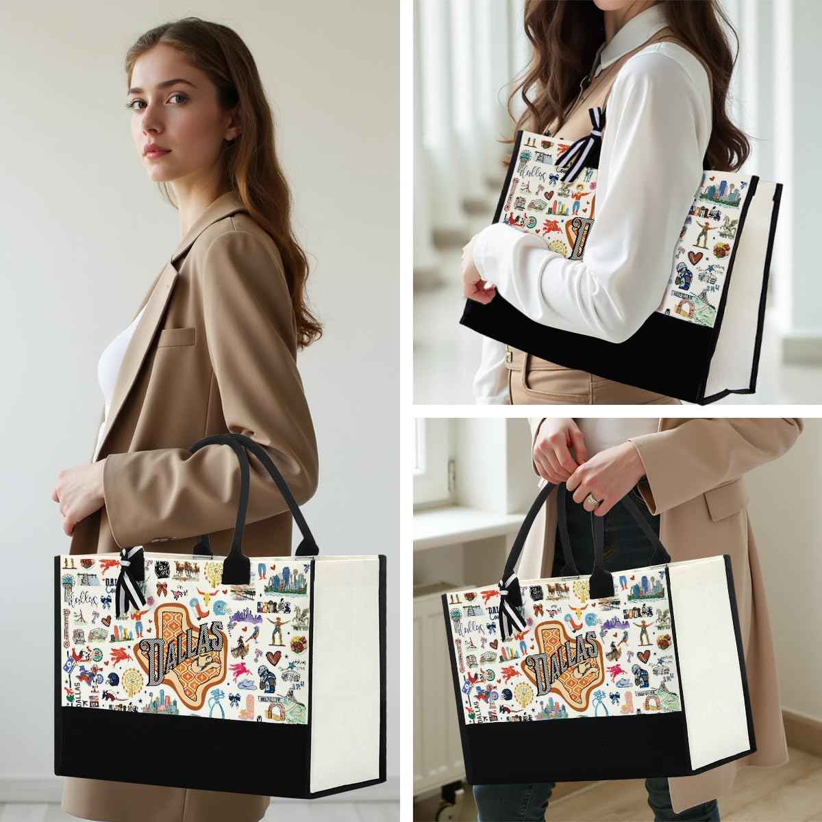 NBIAN Dallas Travel Tote Bag & Makeup Bag Set - Dallas Texas City Travel Souvenir Gift - Large Capacity, Multi-Purpose, Thoughtful Gift for Women