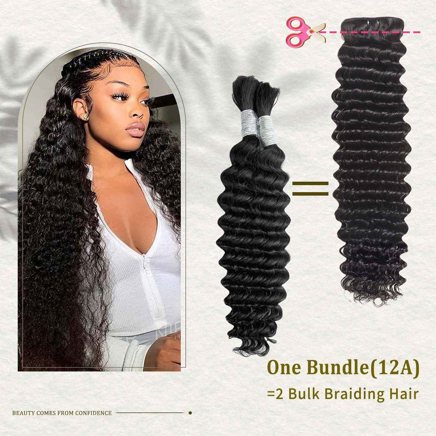 12A Deep Wave Human Hair Bundles 1 Pcs HumanHair 22 Inch Deep Curly Human Hair Bundles 100% Unprocessed Virgin Human Hair Wet and wavy Bundle Natural Black Water Wave