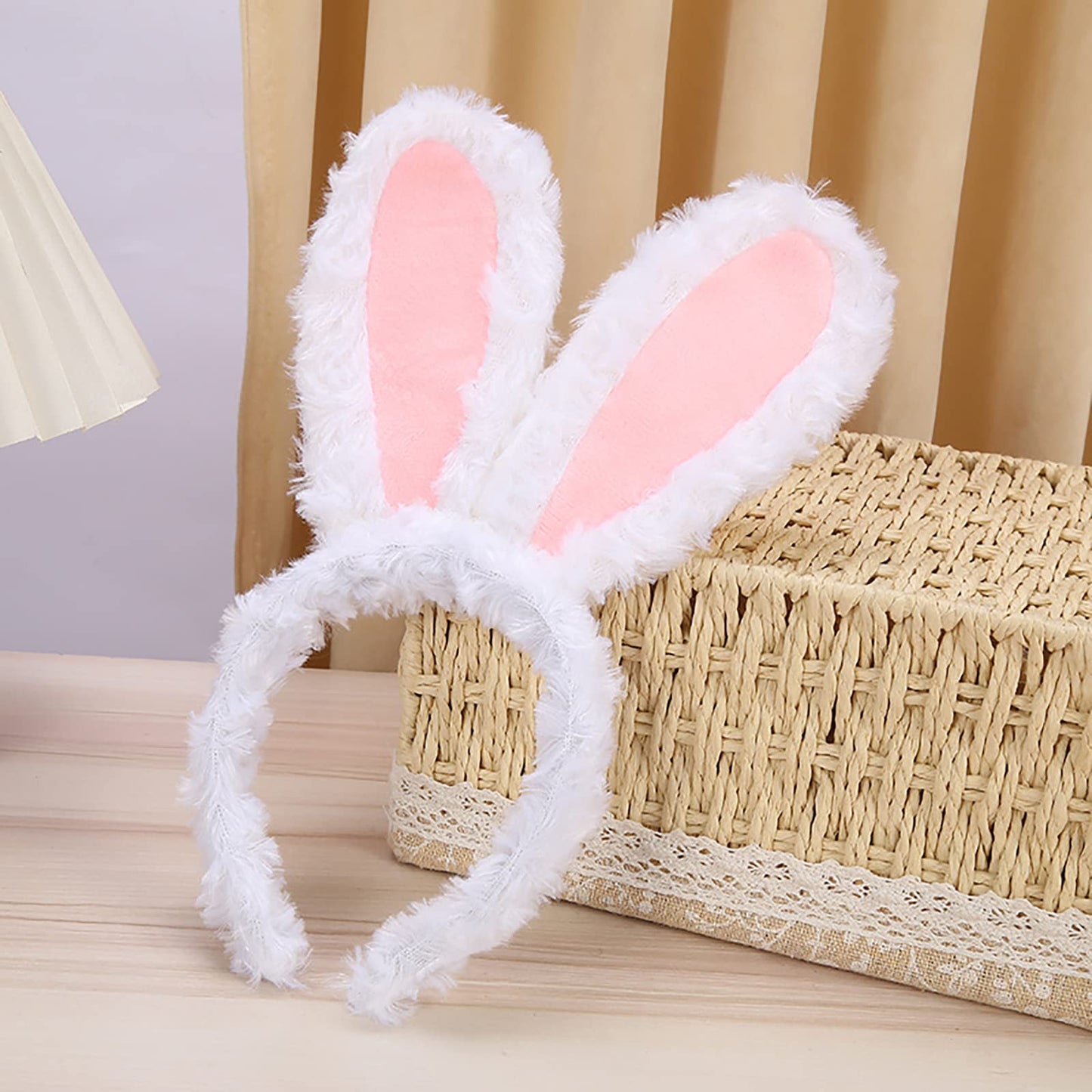 FunSpt Easter bunny Plush headband rabbit ears Halloween costume White